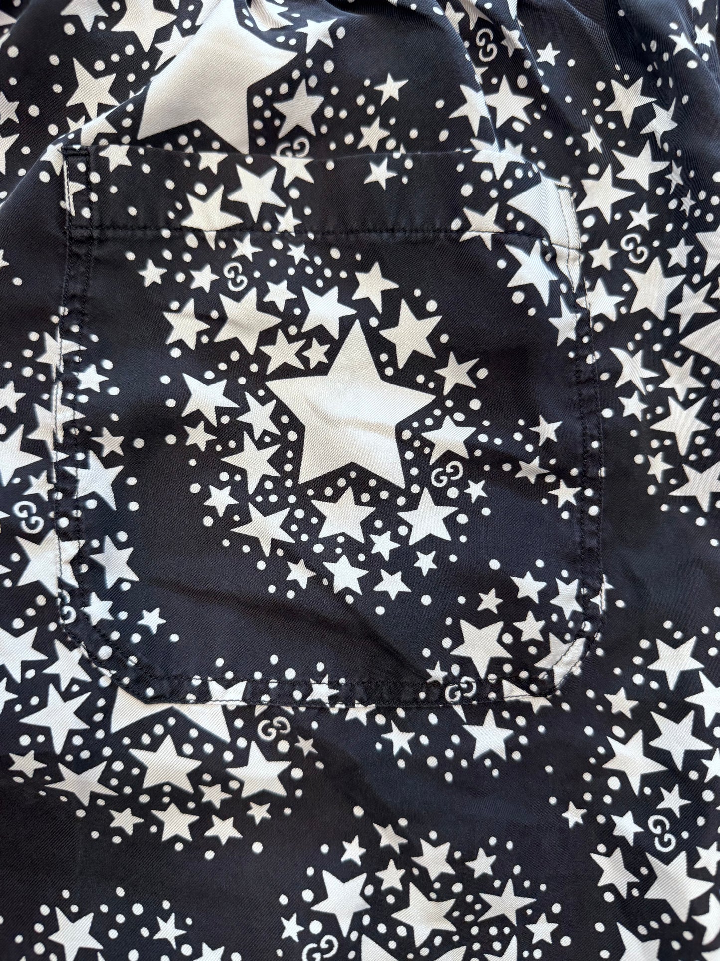 GUCCI BLACK GG MONOGRAM AND STARS SILK SHORTS