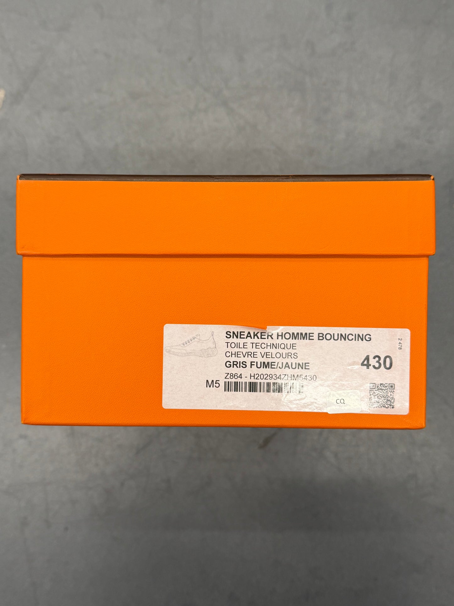 HERMES BOUNCING SNEAKER SUEDE GOATSKIN LEATHER - SMOKY GRAY/YELLOW SIZE 43 (WITH BOX)