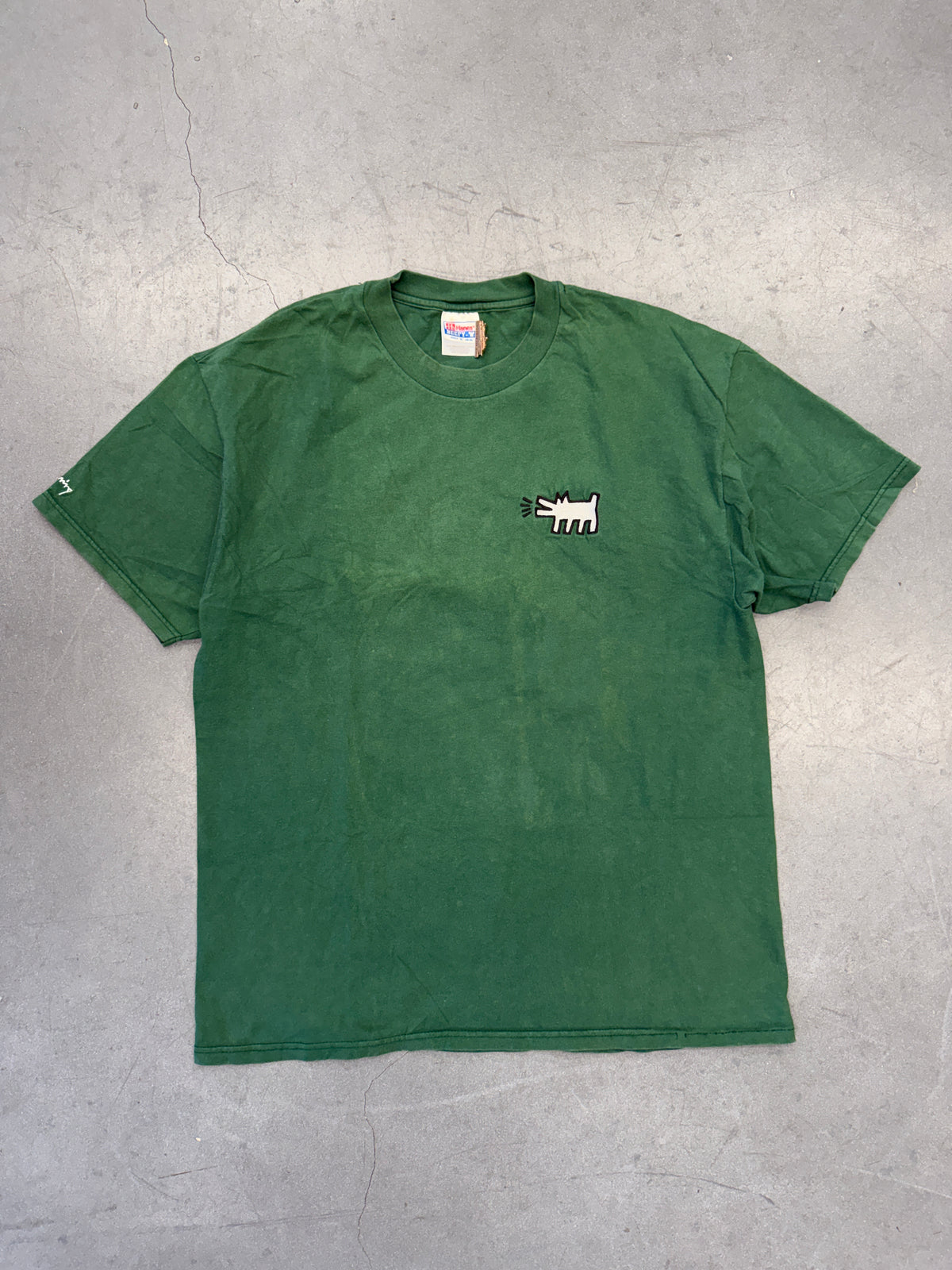 90S VINTAGE KEITH HARING EMBROIDERED BARKING DOG TEE (HANES TAG)