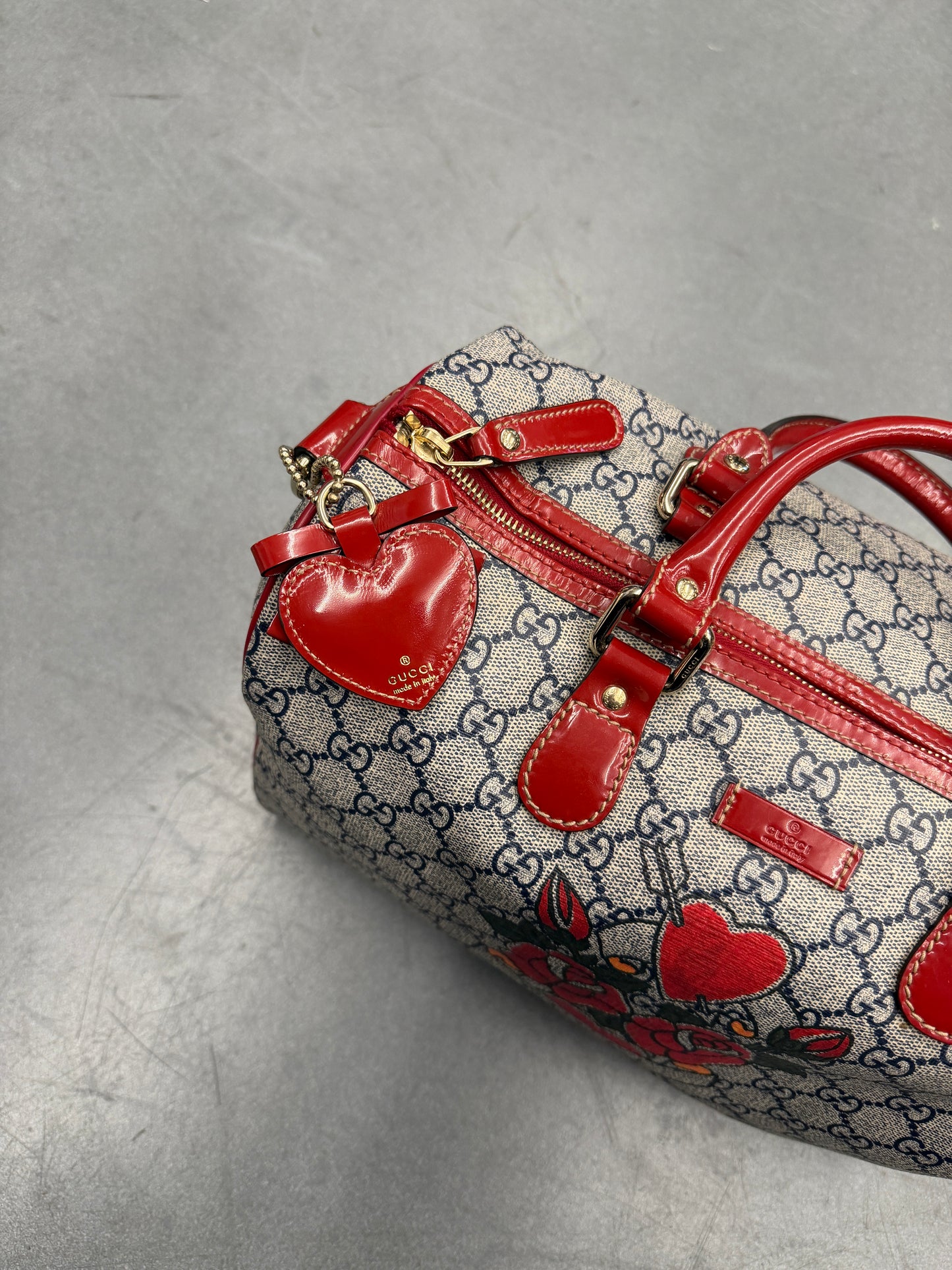GUCCI ROSES & HEART MONOGRAM BOSTON 30 BAG