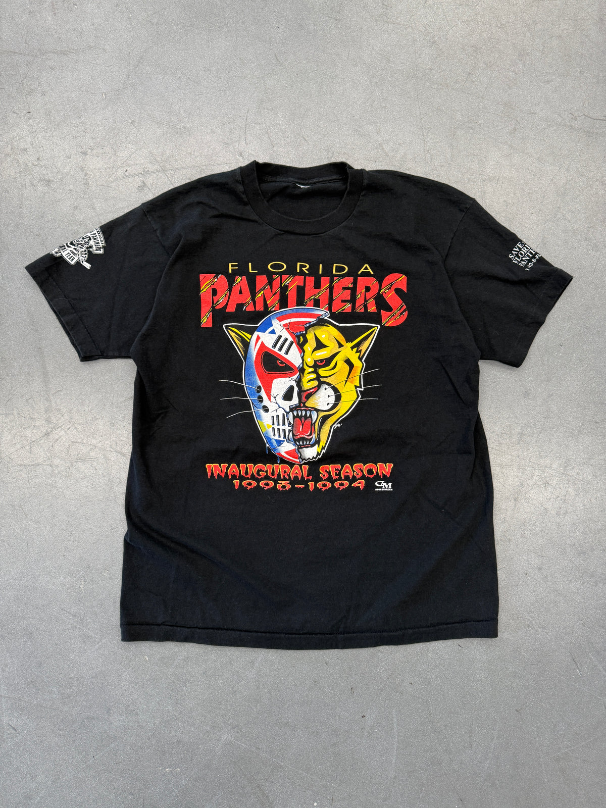 1993-94 FLORIDA PANTHERS INAUGURAL SEASON BROCKEN HOCKEY MASK TEE (PULLED TAG)