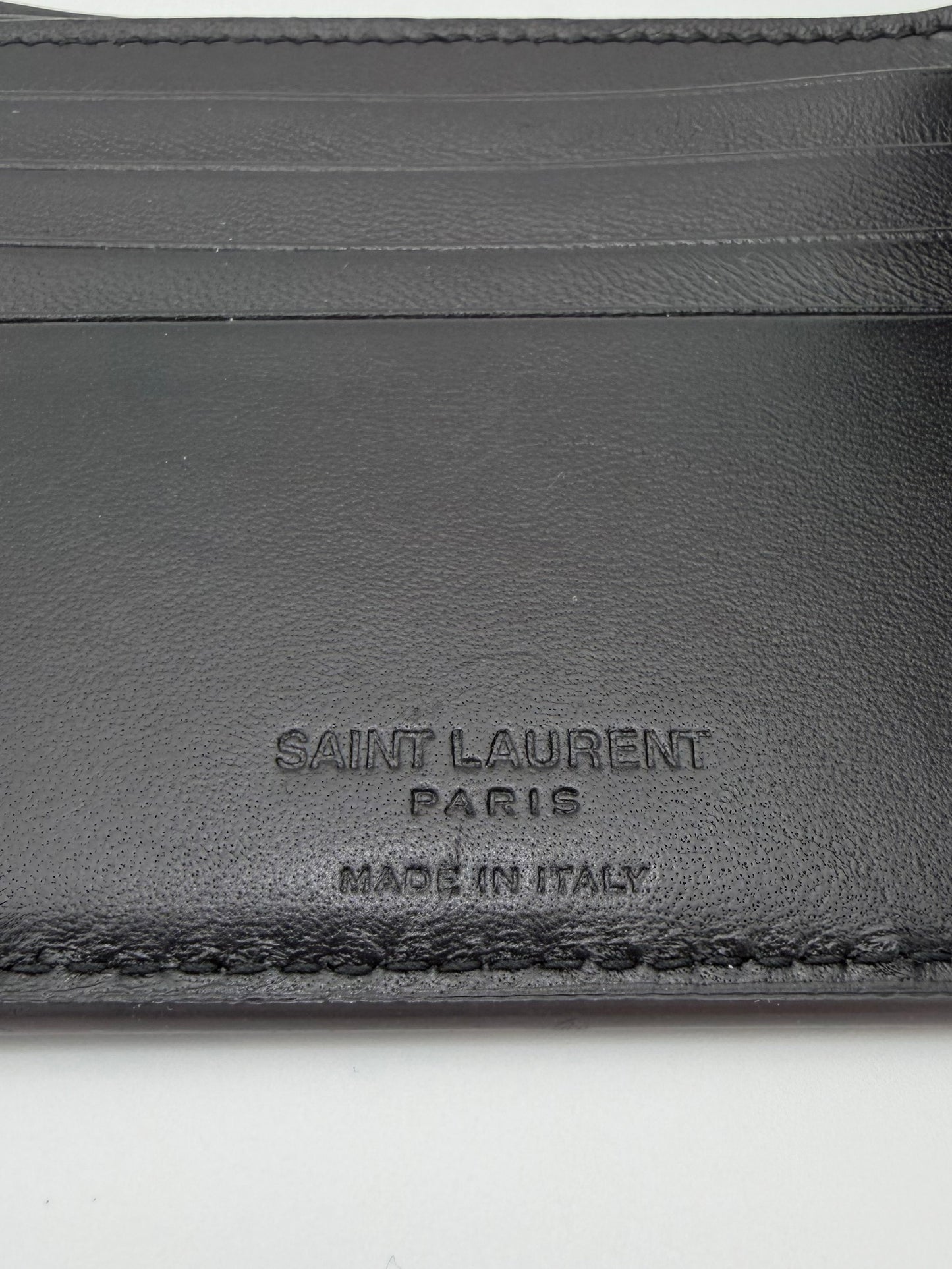 SAINT LAURENT DEBOSSED REFLECTIVE LEATHER BIFOLD WALLET (NO BOX)