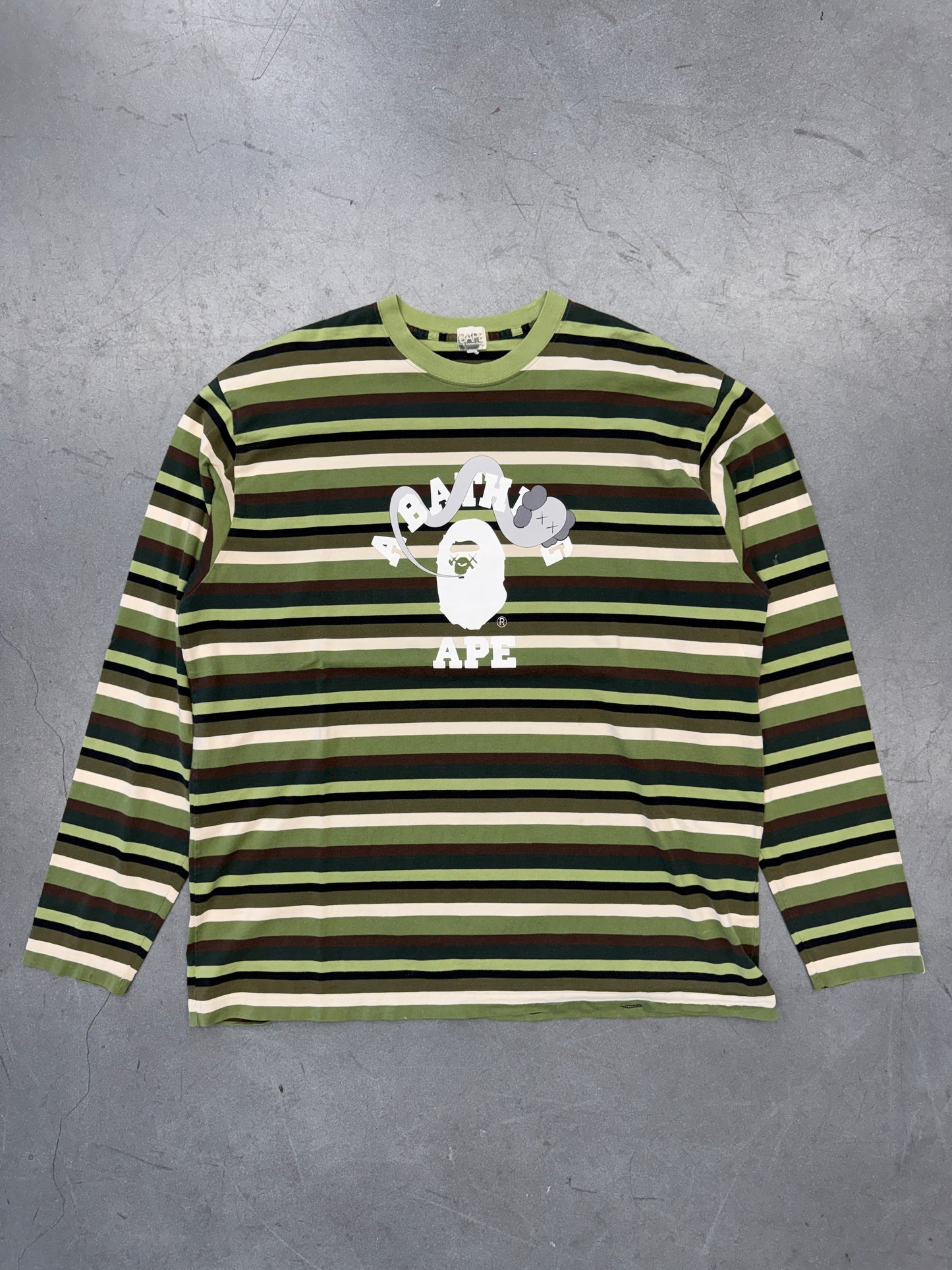90'S A BATHING APE BAPE KAWS STRIPED LONG SLEEVE T SHIRT