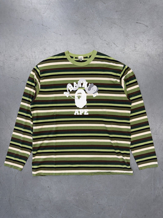 90'S A BATHING APE BAPE KAWS STRIPED LONG SLEEVE T SHIRT