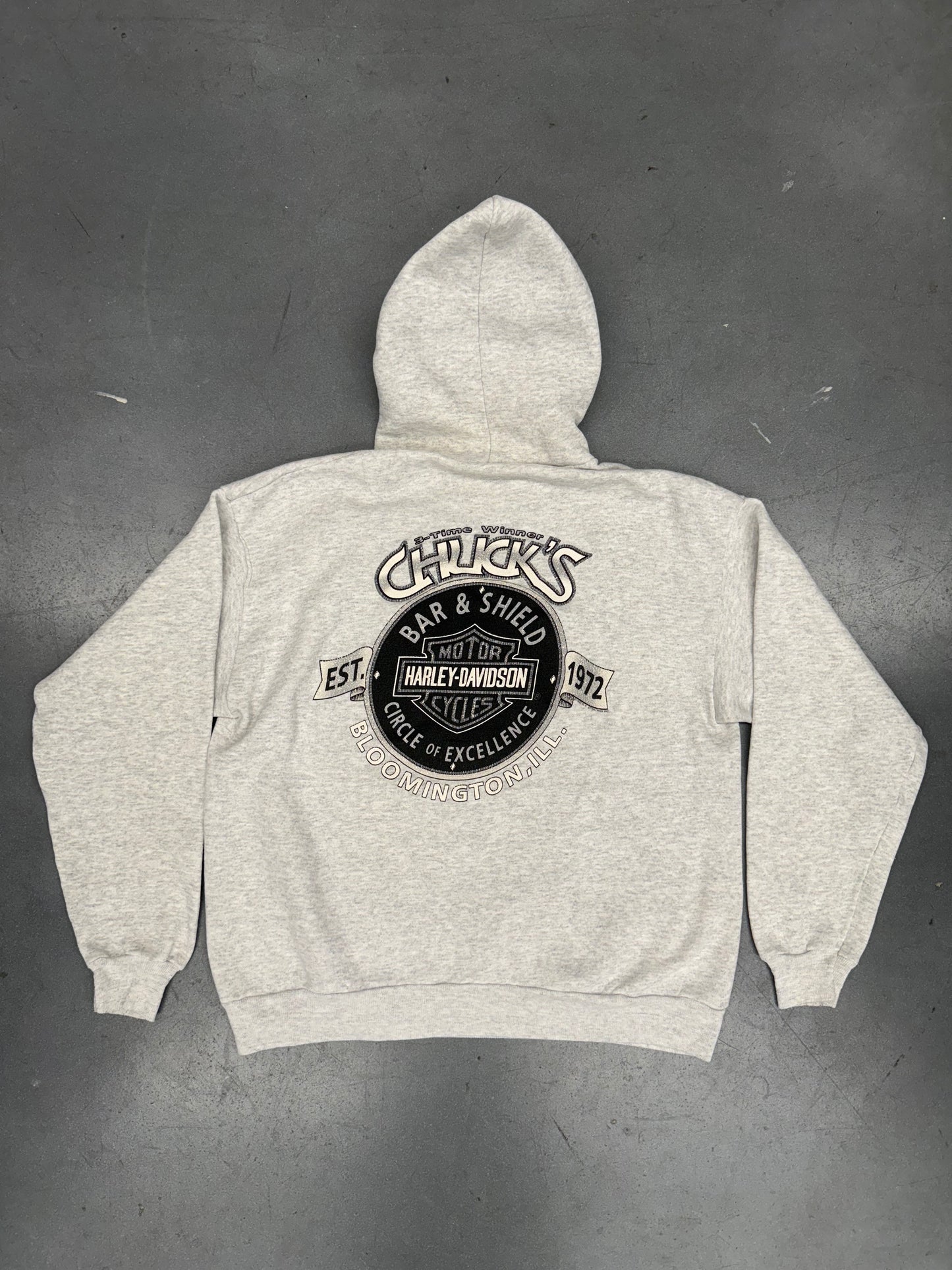 90'S HARLEY-DAVIDSON HD BLOOMINGTON, ILL. PULLOVER HOODIE (HANES ACTIVEWEAR TAG)