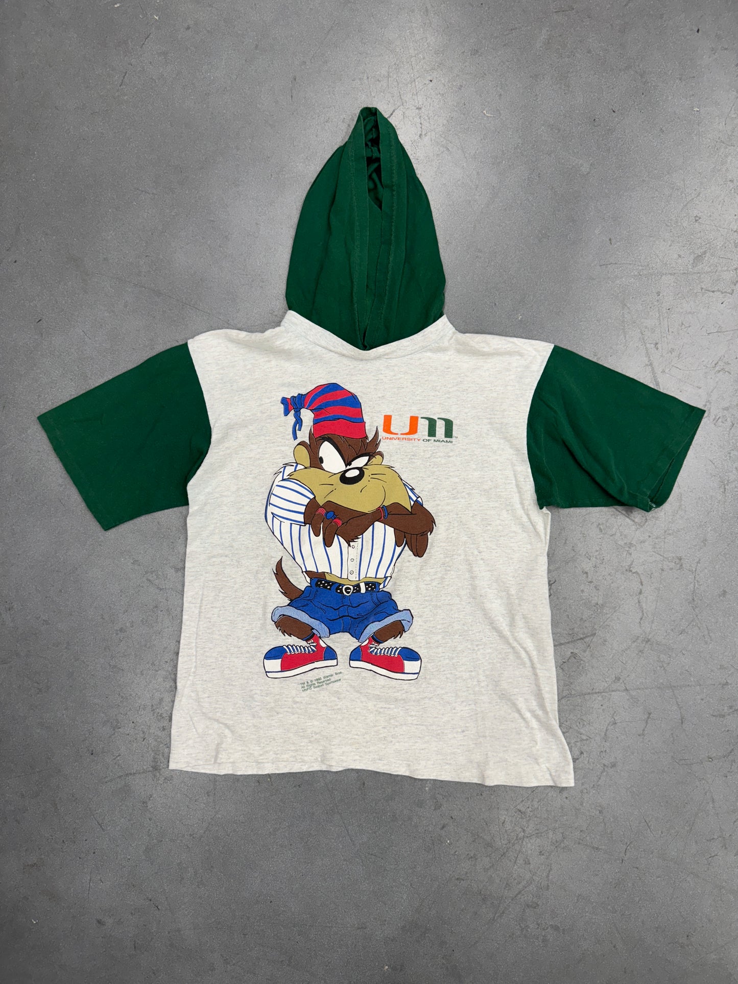 1993 TAZ UNIVERSITY OF MIAMI HOODED TEE (DASIS SPORTS TAG)