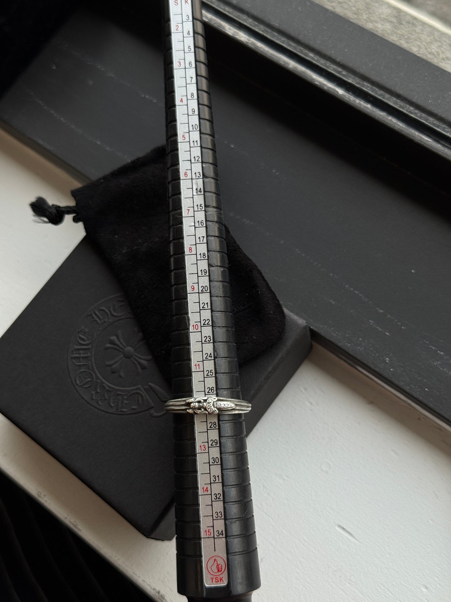 CHROME HEARTS DIAMOND BABY DAGGER SILVER RING (SIZE 12) (5.8 GRAMS)