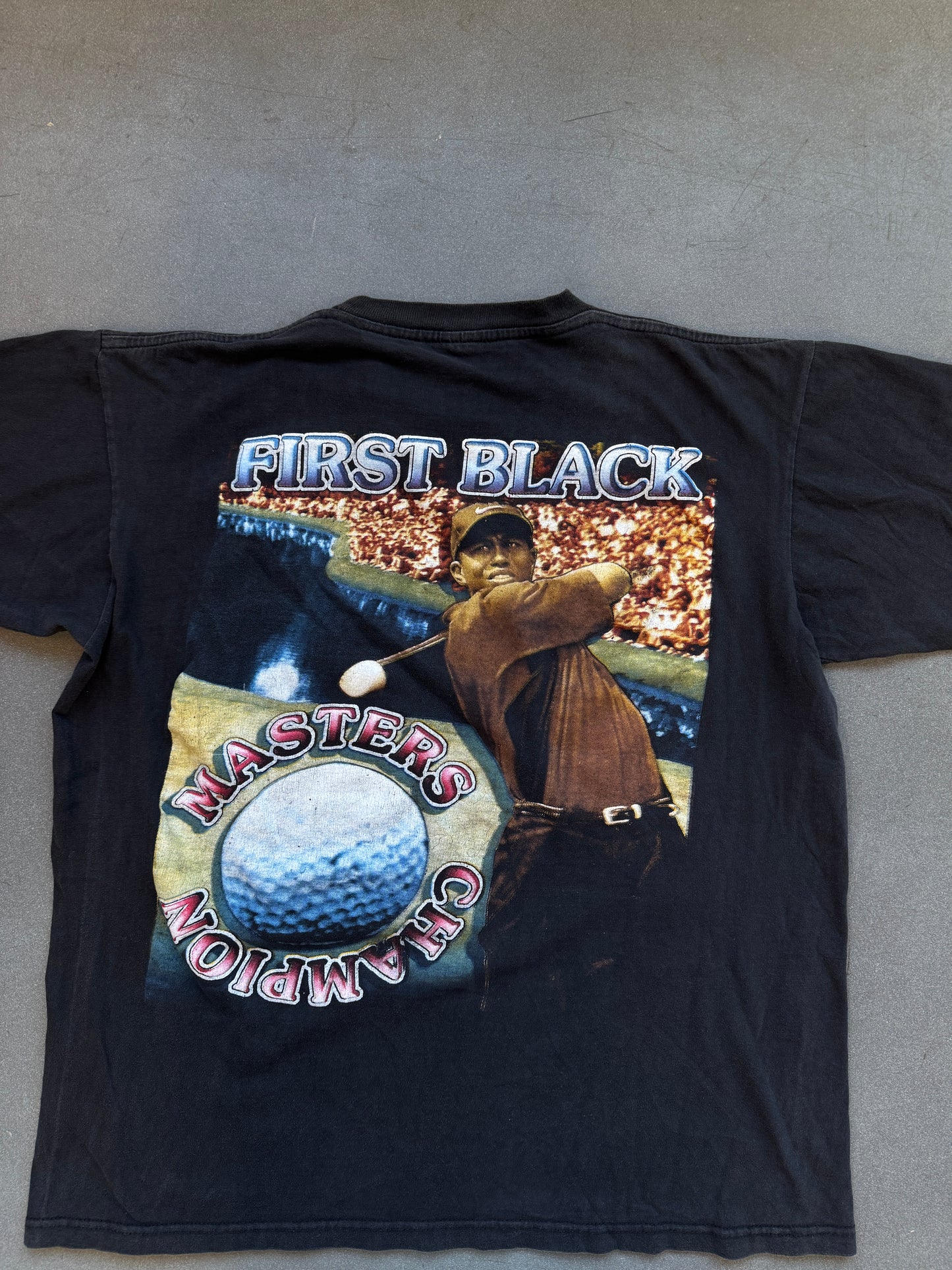 90'S TIGER WOODS "FIRST BLACK MASTERS CHAMPION" RAP STYLE TEE (BAY CLUB TAG)