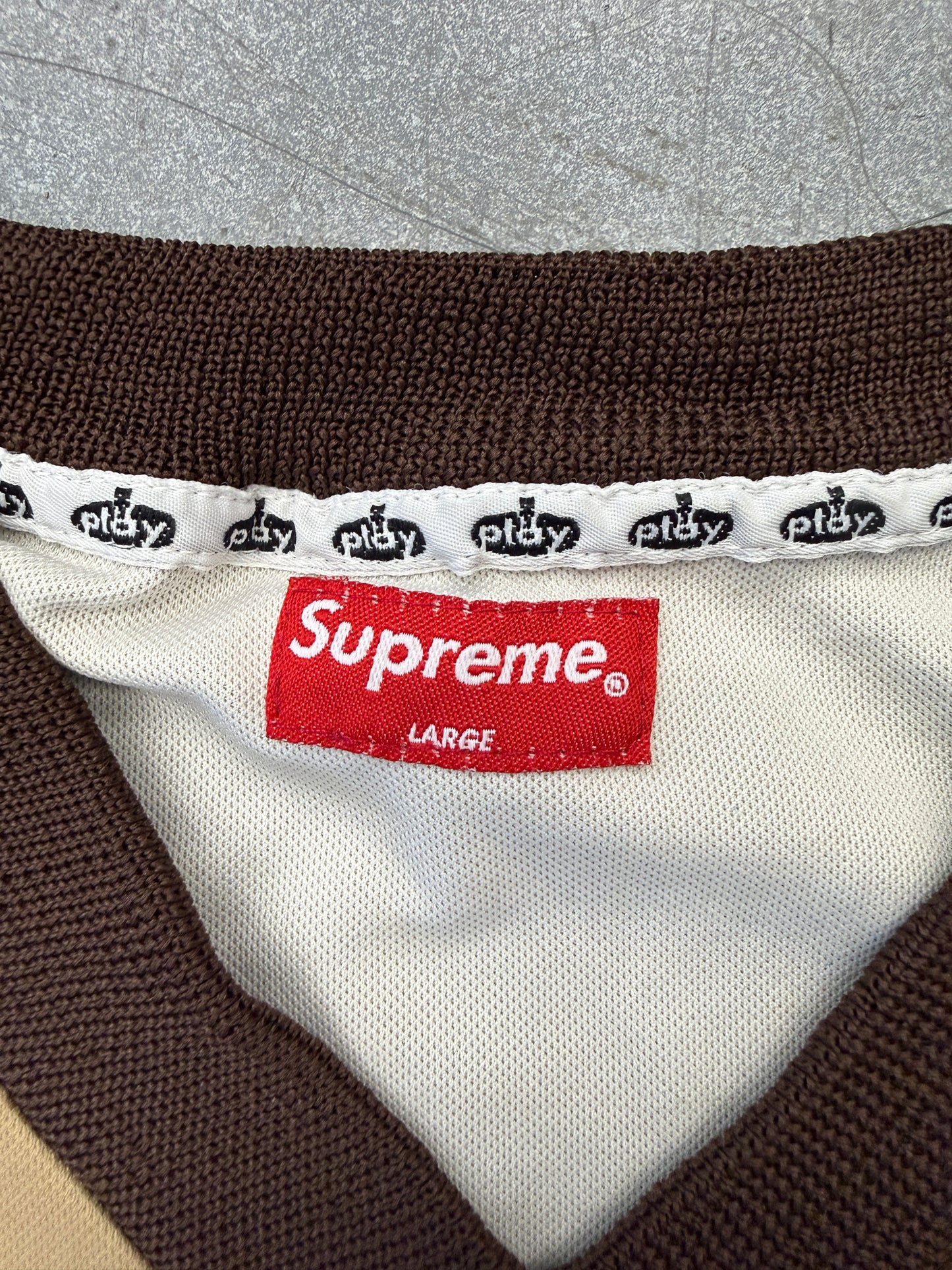 VINTAGE SUPREME X PLAY SPORTS LS MADE IN ITALY SOCCER JERSEY - BROWN