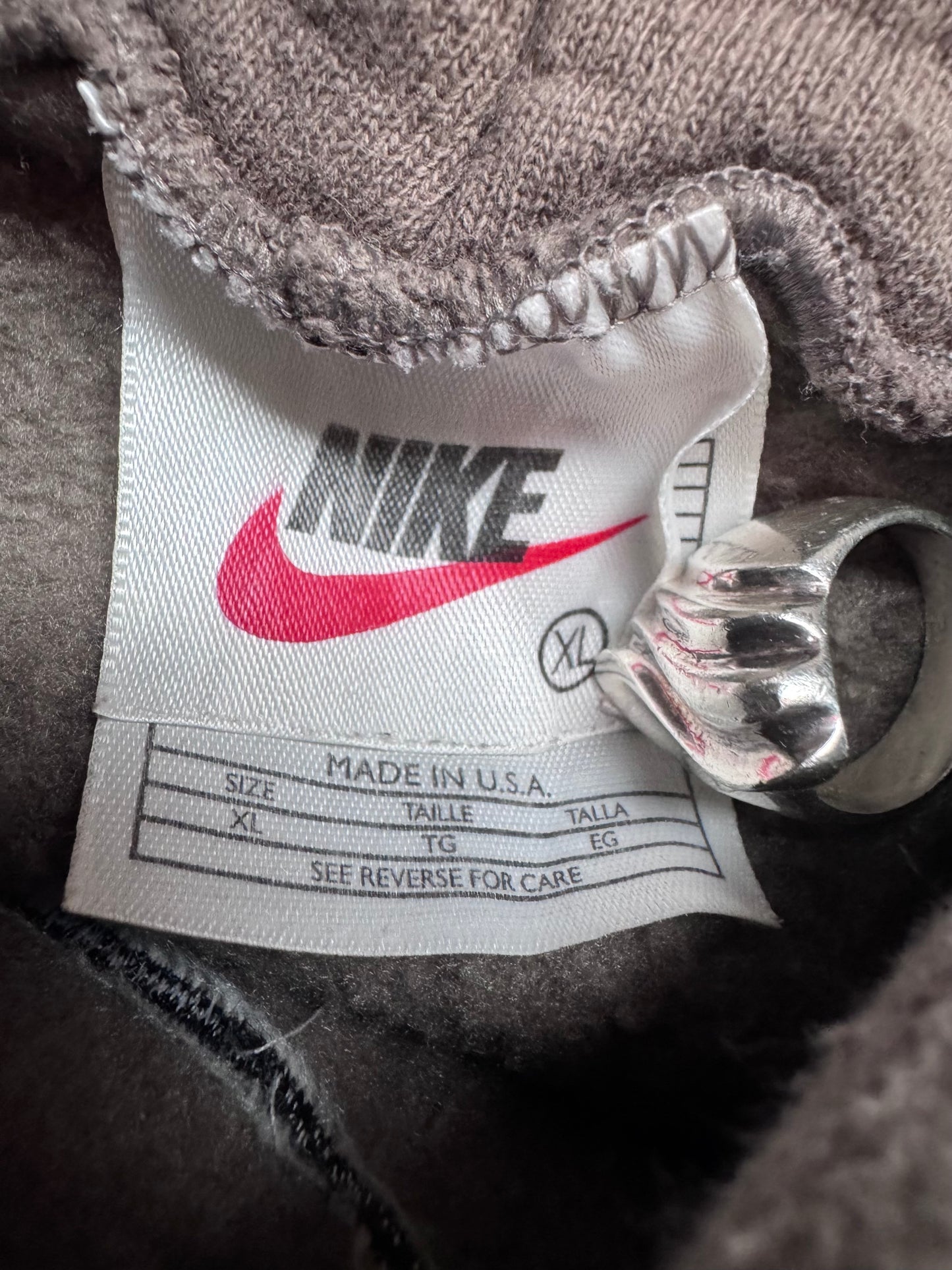 90'S NIKE CENTER SWOOSH HOODIE - TAUPE BROWN (XL) (WHITE/RED NIKE TAG)