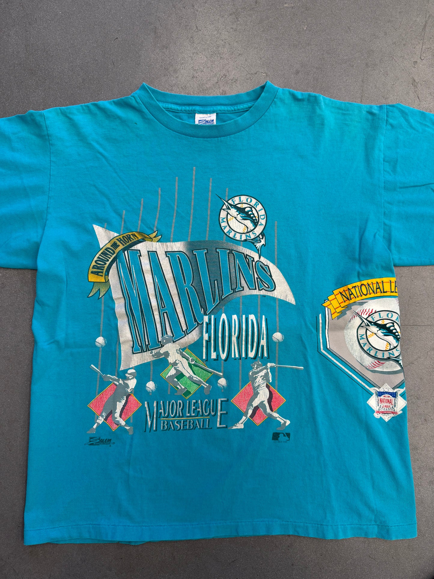 1992 FLORIDA MARLINS SALEM SPORTSWEAR WRAP AROUND TEE (SALEM TAG)