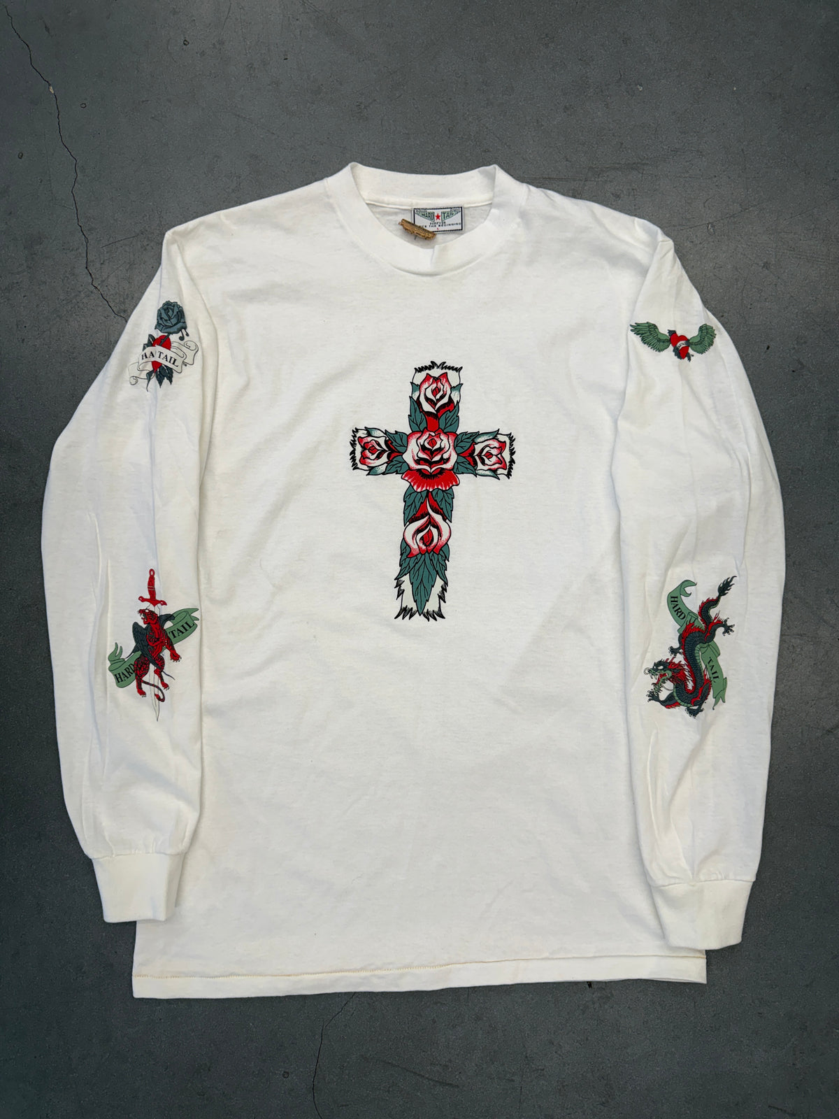 90S VINTAGE HARD TAIL CROSS TATTOO STYLE LONG SLEEVE TEE