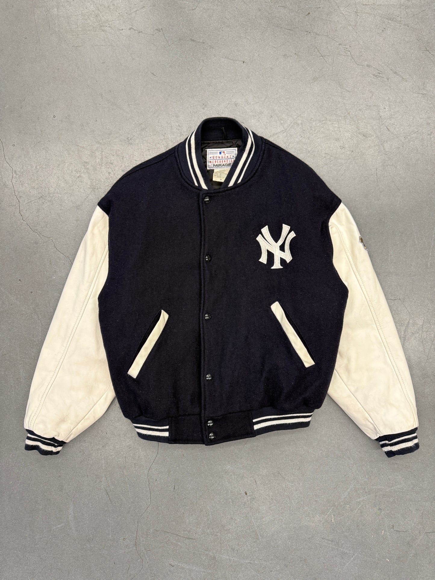 1996 MLB WORLD SERIES CHAMPIONS NEW YORK YANKEES WOOL & LEATHER VARSITY JACKET (MIRAGE TAG)