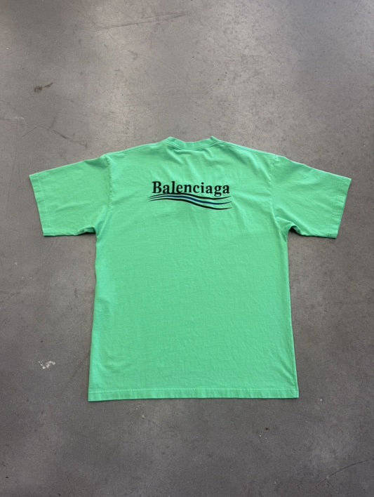 BALENCIAGA POLITICAL CAMPAIGN EMBROIDERED TEE EMERALD GREEN SMALL NWT