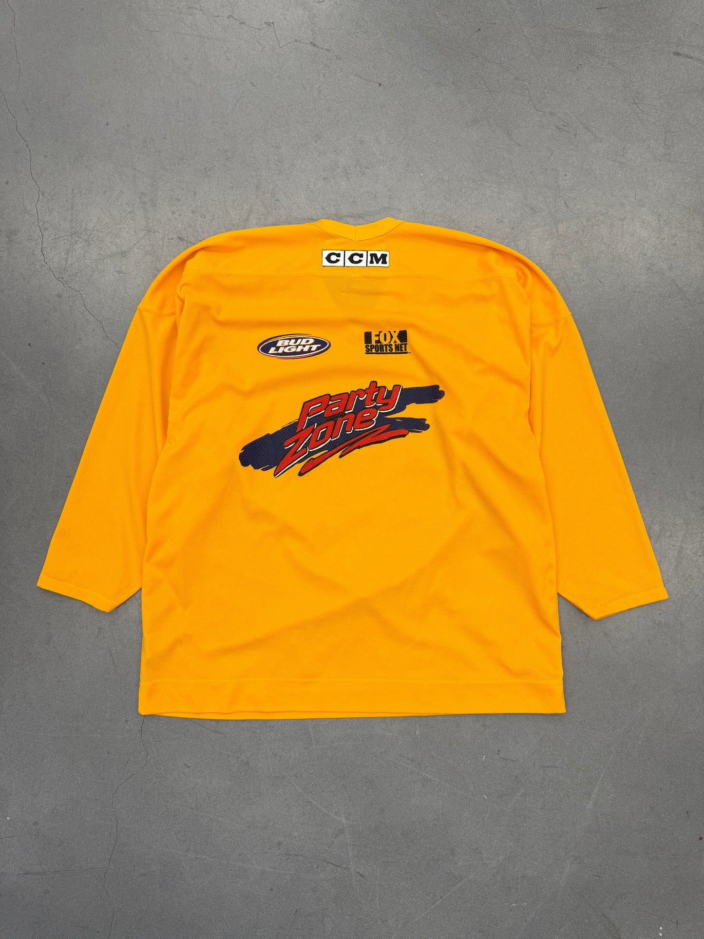 90S NHL FLORIDA PANTHERS CCM CENTER ICE YELLOW BUD LIGHT PARTY ZONE HOCKEY JERSEY