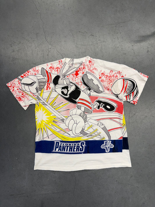 1993 FLORIDA PANTHERS LOONEY TUNES BUGS BUNNY ALL OVER PRINT TEE (FADED SUN TAG)
