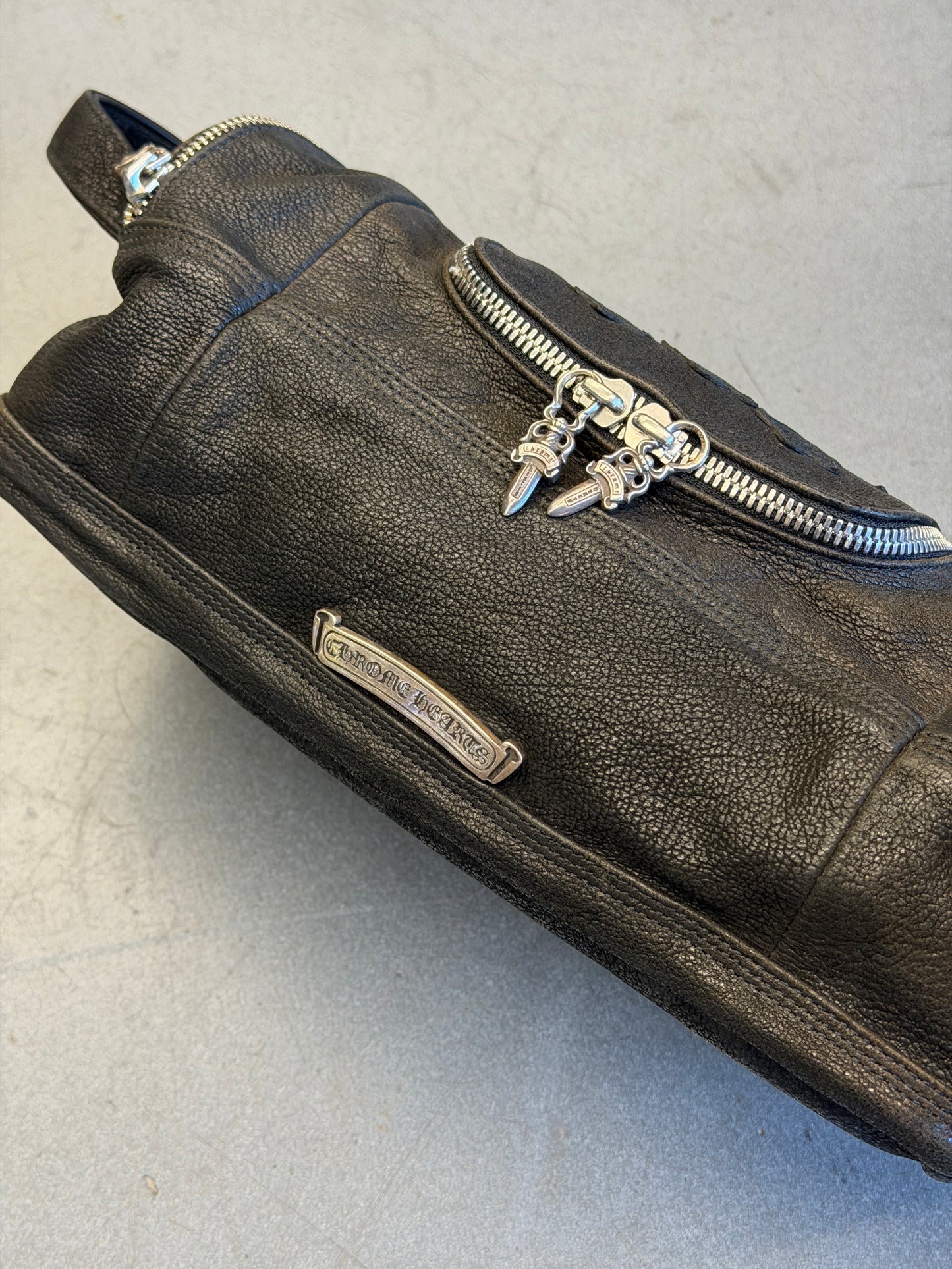 CHROME HEARTS TRIPLE CROSS LEATHER TOILETRY DUFFLE BAG