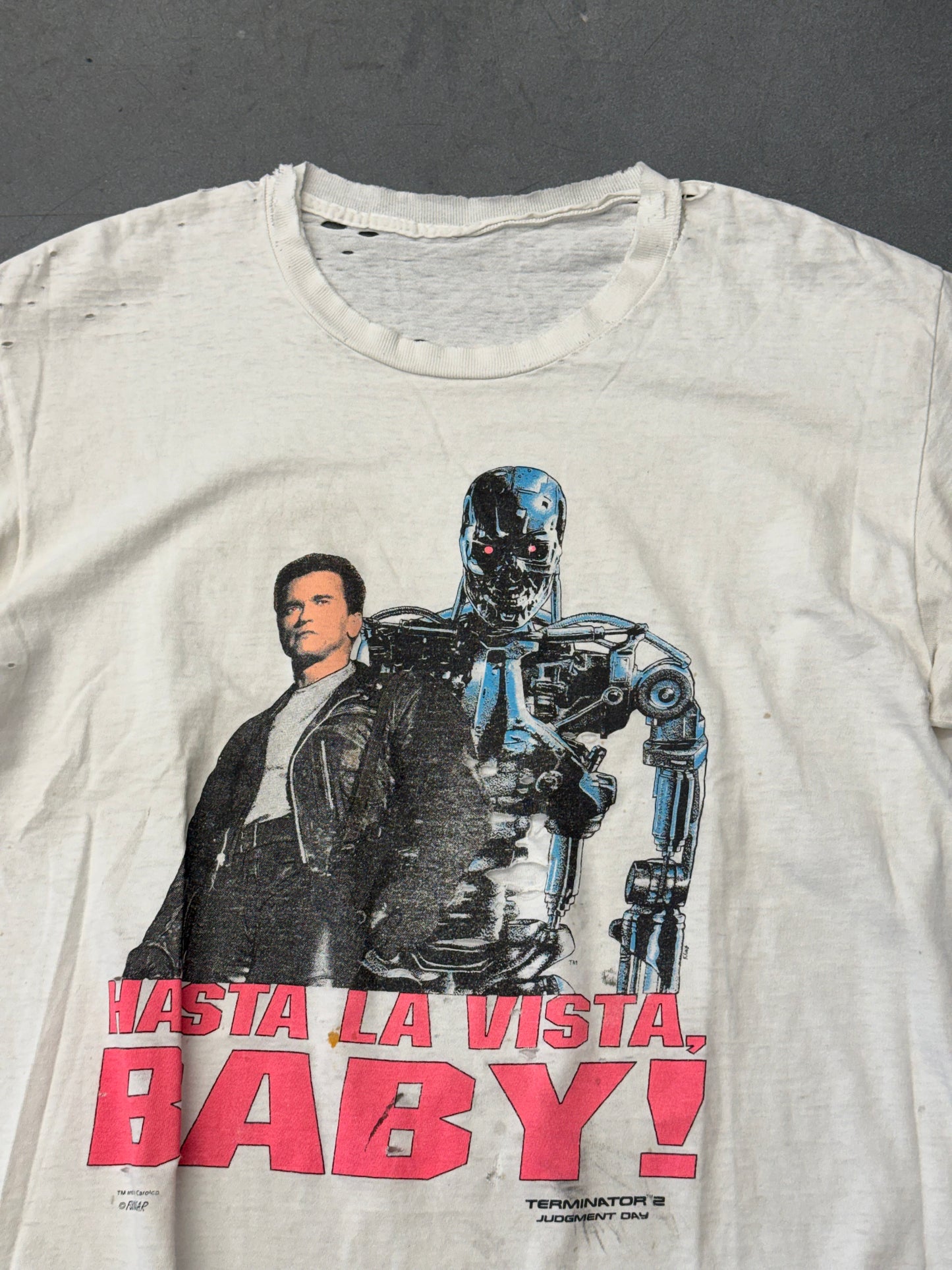 1991 TERMINATOR 2: JUDGMENT DAY "HASTA LA VISTA, BABY!" DISTRESSED TEE (PULLED TAG)