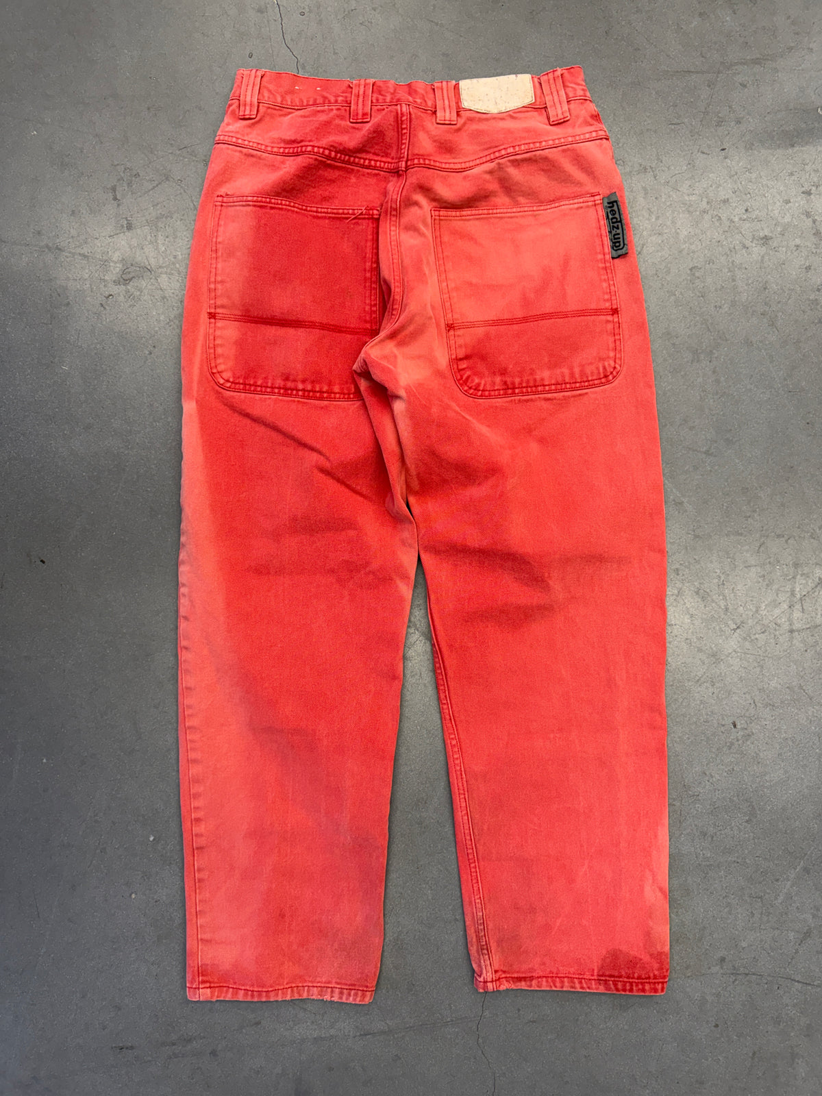 VINTAGE HEDZ UP USA FADED RED DENIM SKATE JEANS