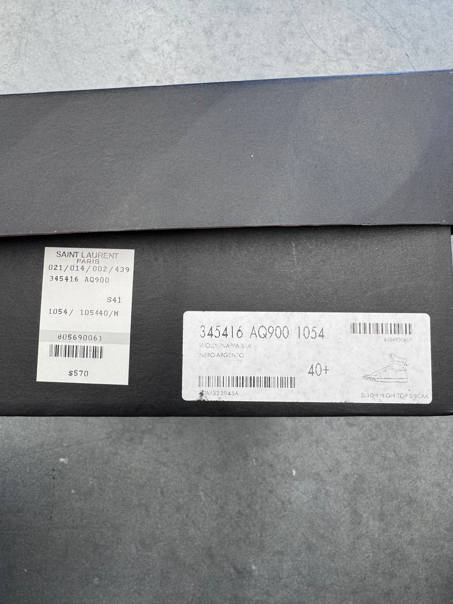 SIZE 40.5 YSL SAINT LAURENT PARIS HI TOP LEATHER SNEAKERS BLACK/SILVER (PRE-OWNED WITH BOX)