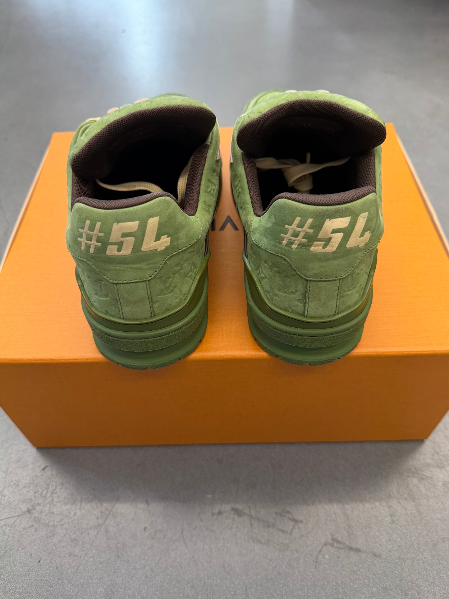 SS24 SIZE 7.5 LV LOUIS VUITTON BY TYLER THE CREATOR TRAINER - GREEN (PRE-OWNED WITH BOX)