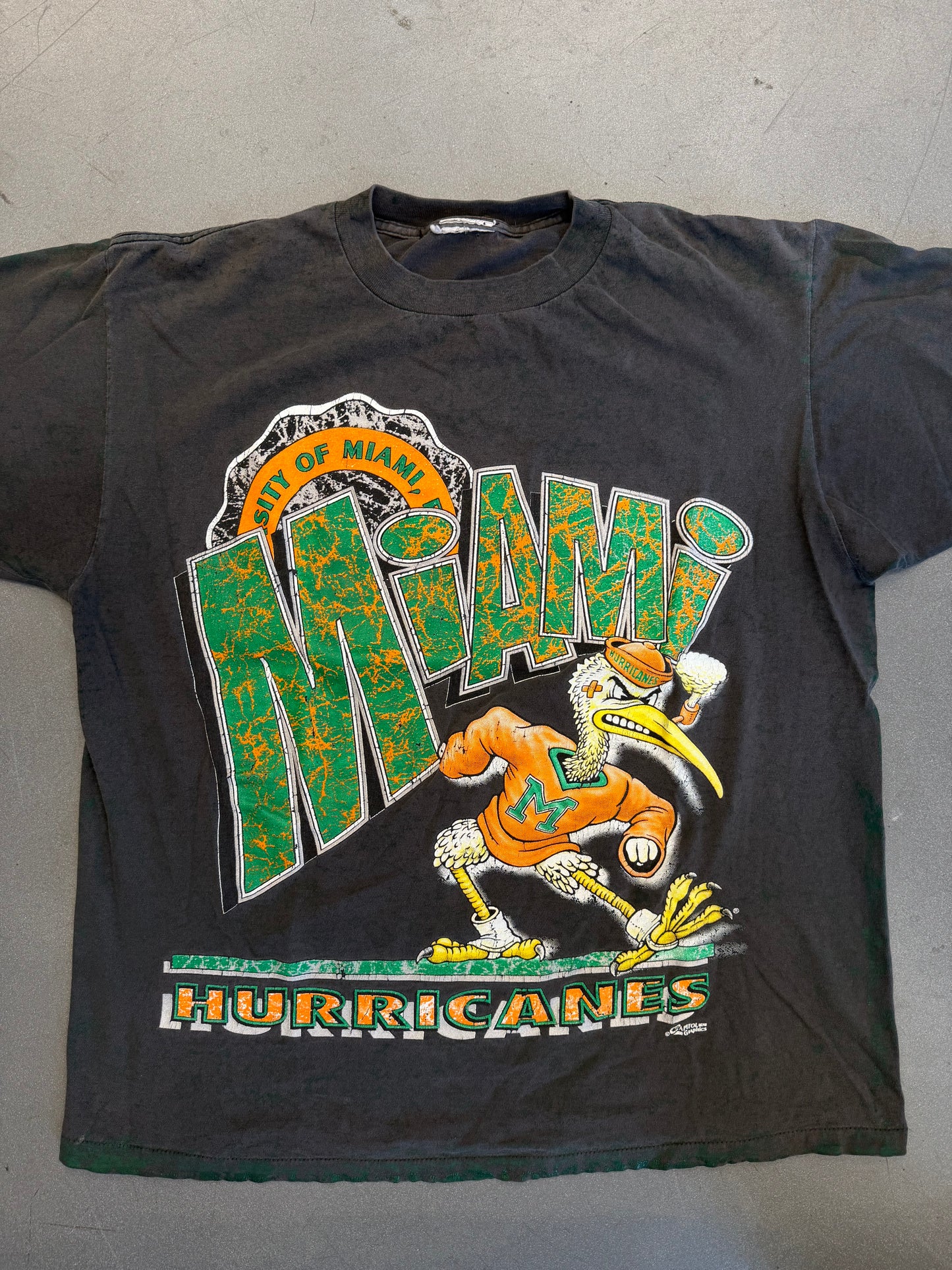 90S UNIVERSITY OF MIAMI CAPITOL GRAPHICS ANGRY SEBASTIAN TEE (CUT TAG)
