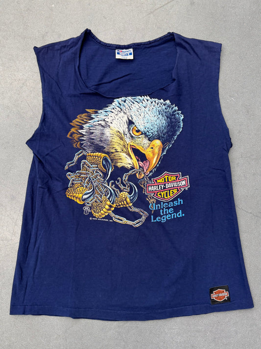 1989 HARLEY-DAVIDSON 'UNLEASH THE LEGEND' CANON , CITY COLORADO CUT OFF TEE (HANES TAG)