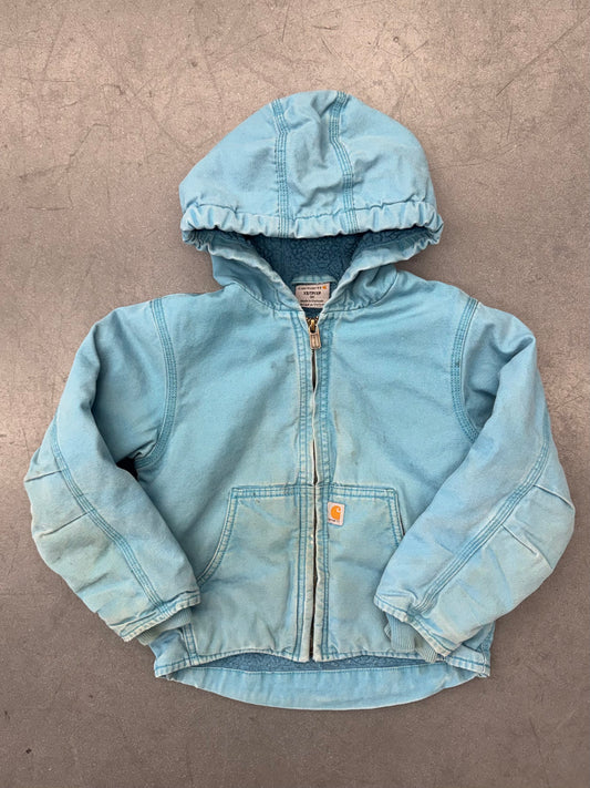 VINTAGE CARHARTT BABY BLUE CANVAS HOODED ZIP-UP JACKET (SHERPA LINED)