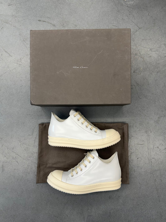 RICK OWENS LEATHER RAMONES LOW-TOP SNEAKERS - CHALK WHITE