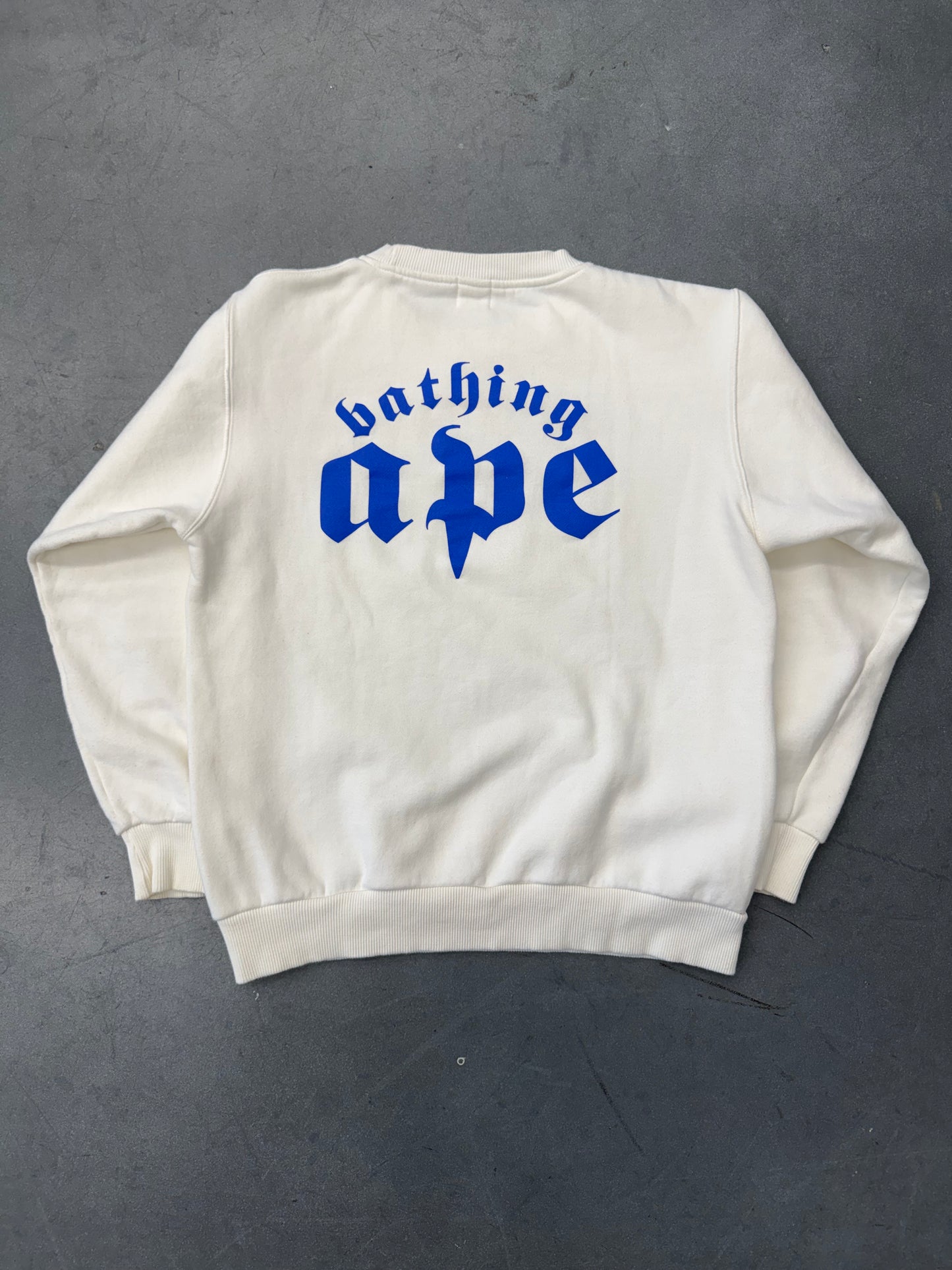 VINTAGE BAPE ICONIC WARFARE BIG HEAD CREWNECK - WHITE/BLUE