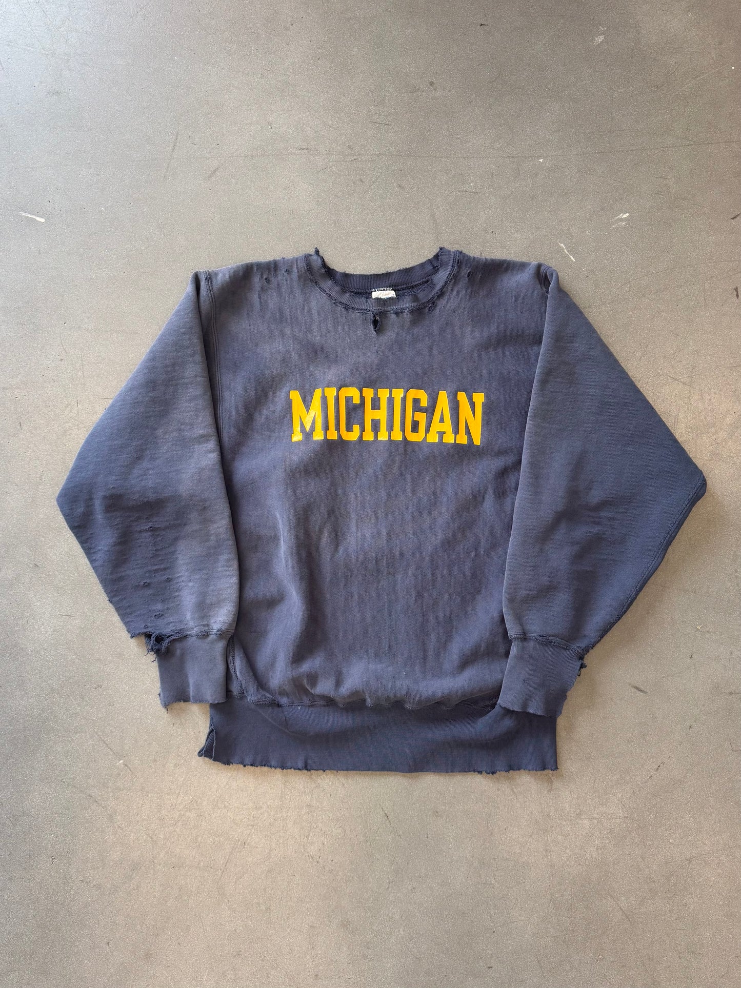 VINTAGE CHAMPION REVERSE WEAVE MICHIGAN DISTRESSED CREWNECK SWEATER