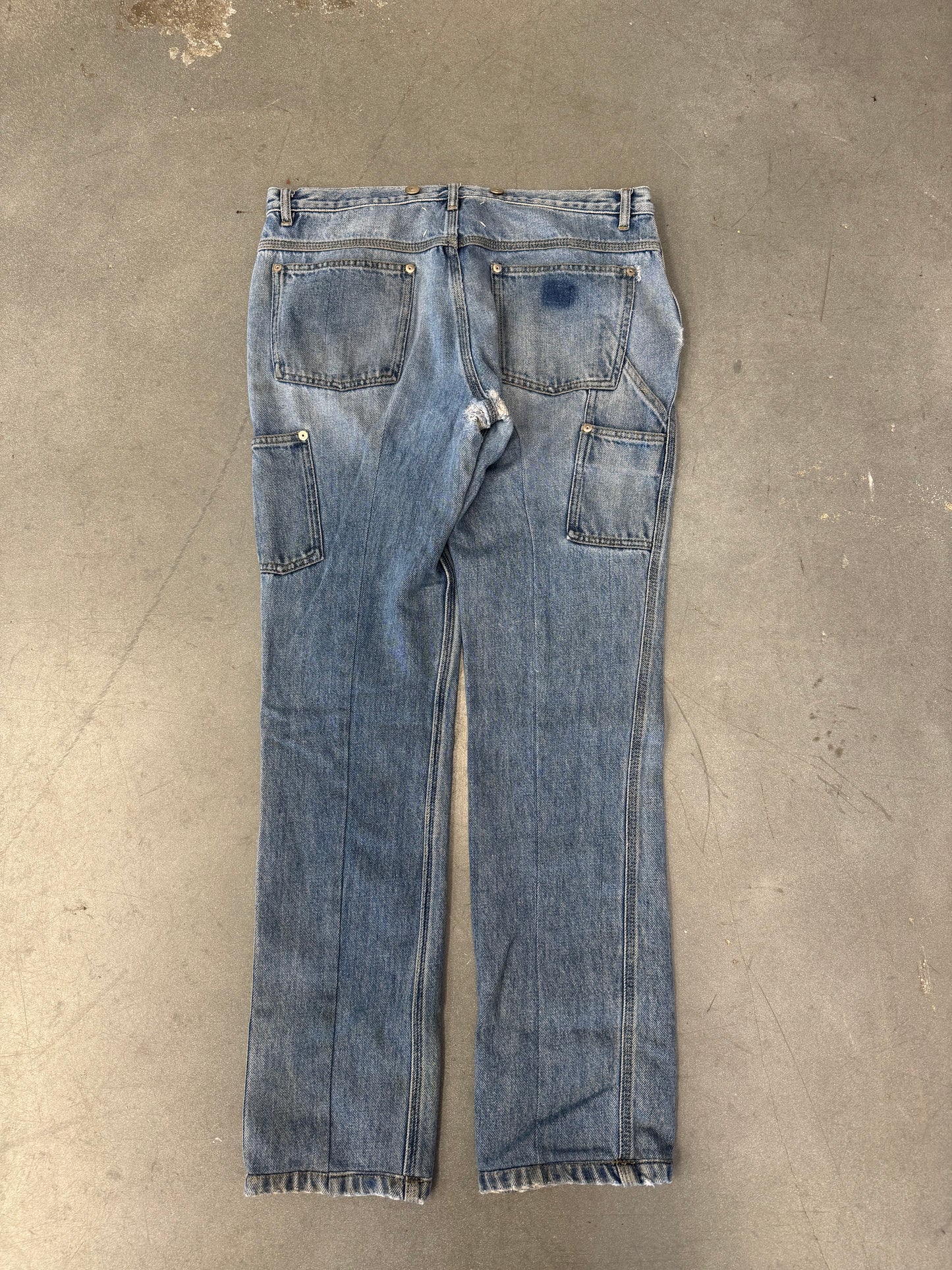 MAISON MARGIELA DISTRESSED SUSPENDER BUTTON REGULAR FIT JEANS - REPAIRED