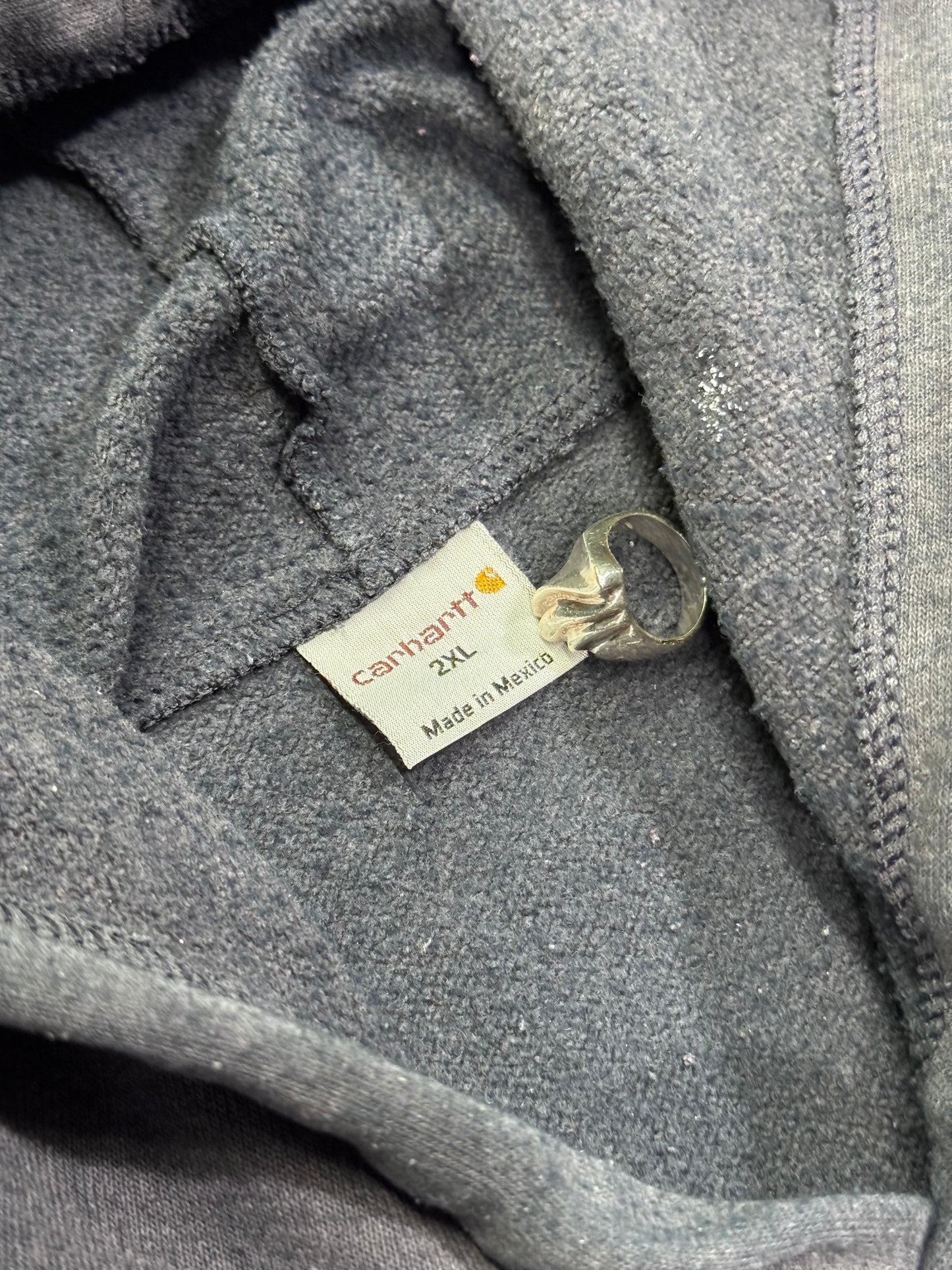 2000'S CARHARTT PAINT STAINED HOODIE - NAVY (2XL)