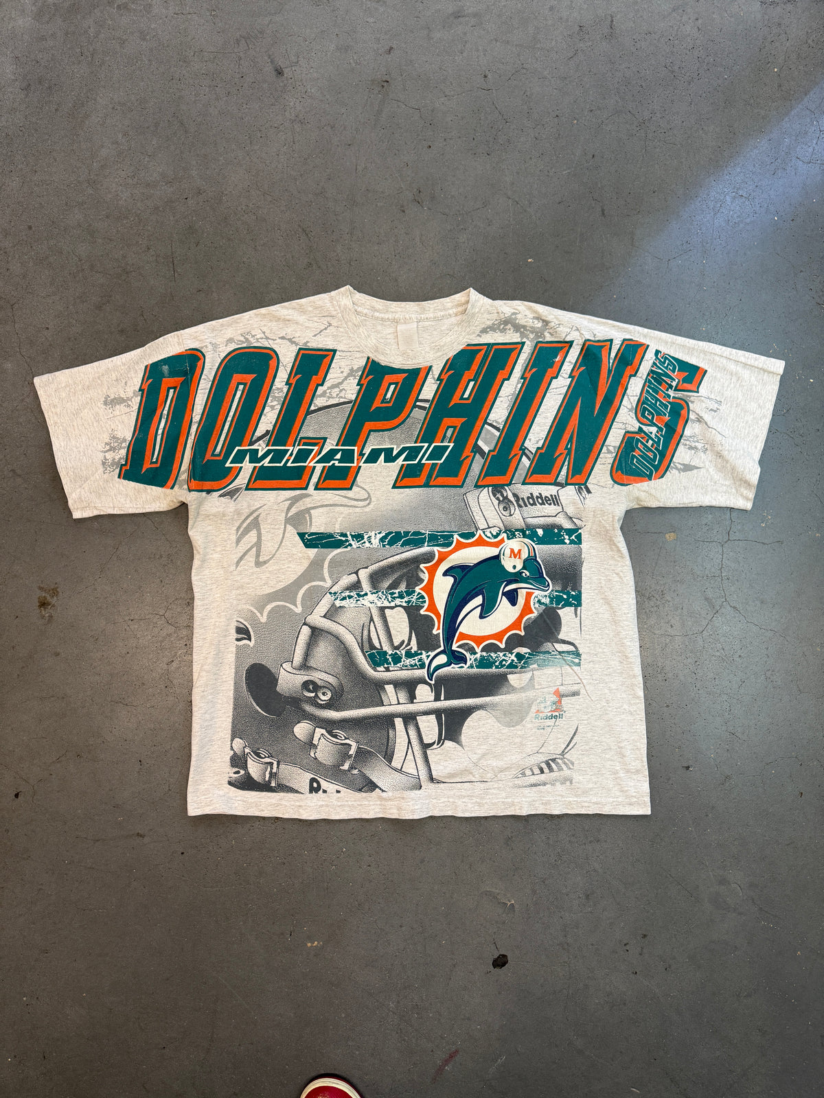 1997 MIAMI DOLPHINS HELMET AOP RIDDEL TEE (MADE IN USA TAG)