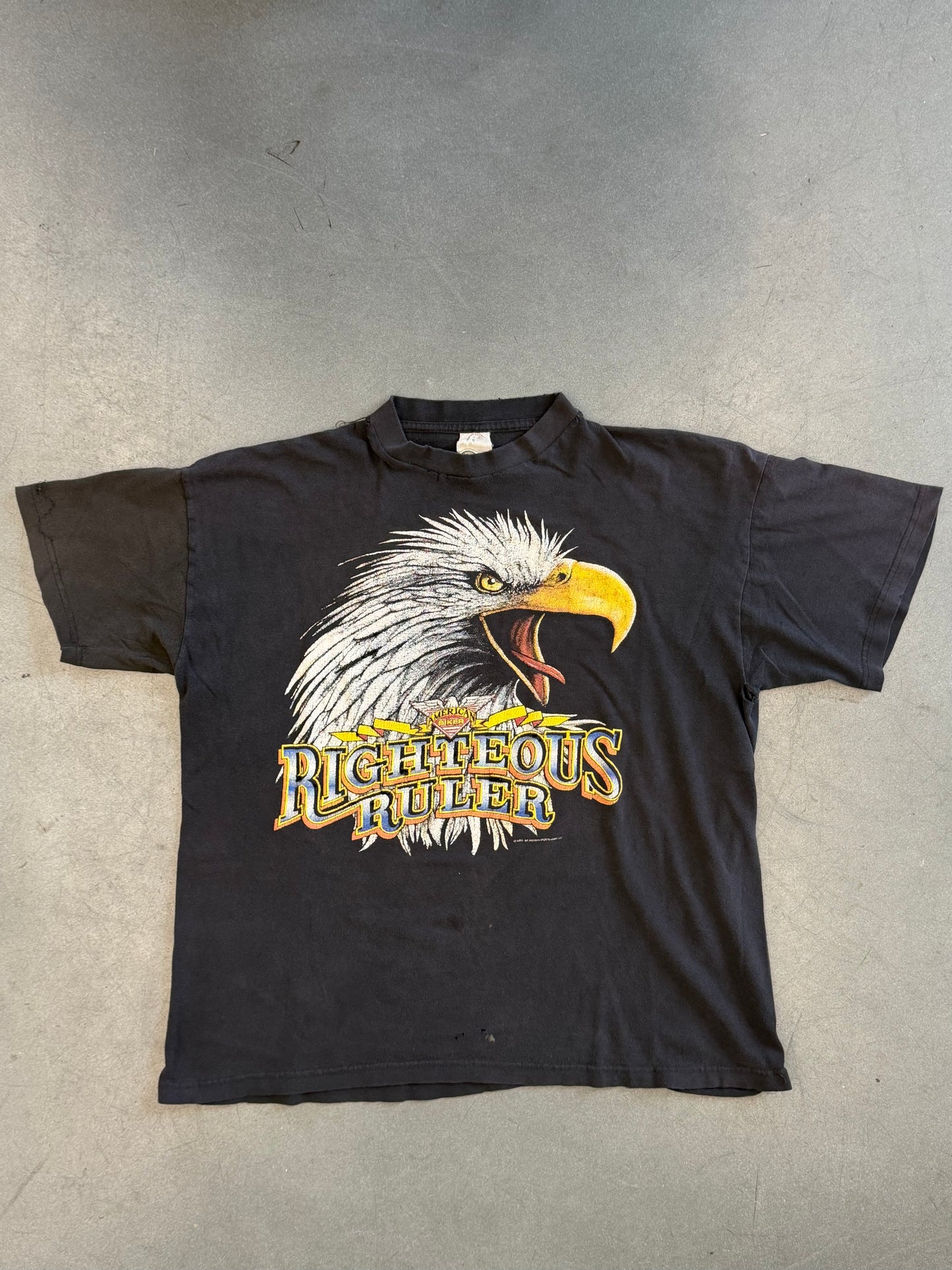 80'S AMERICAN BIKER RIGHTOUS RULER BIKER TEE (FADED TAG)