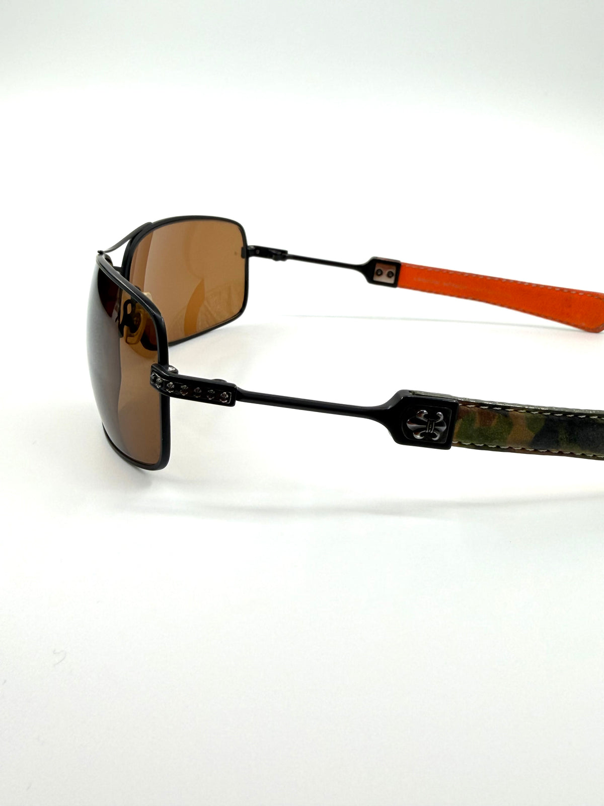 CHROME HEARTS 'KUSTOM' LEATHER AVIATOR SUNGLASSES - CAMO/ORANGE