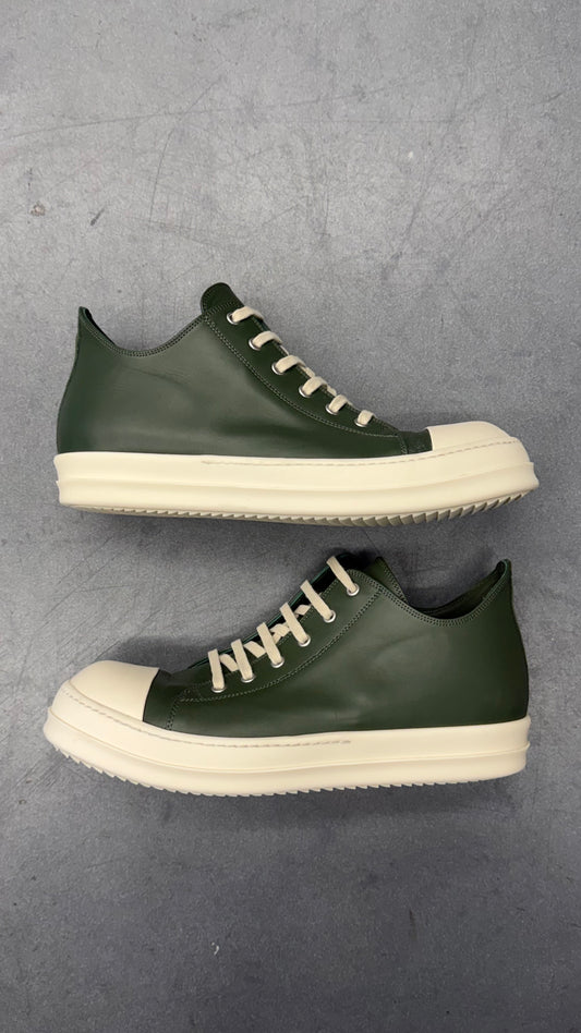 RICK OWENS LOW RAMONE LEATHER SNEAKERS - MOSS