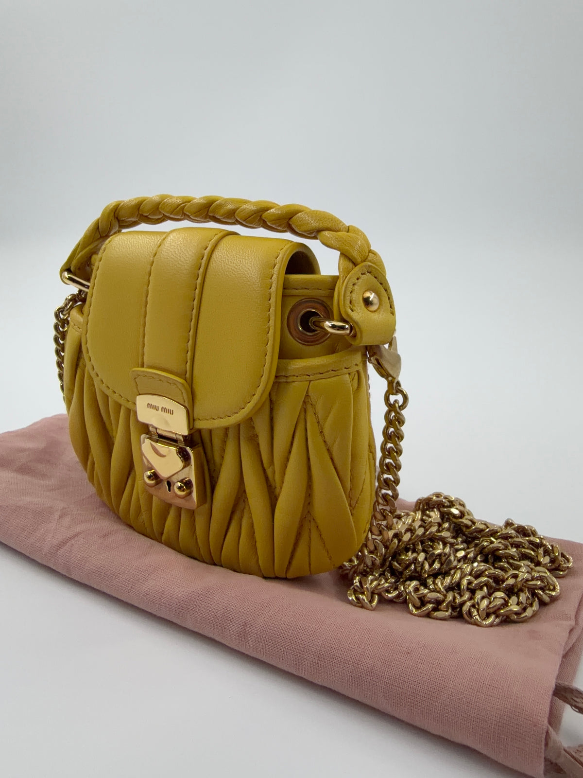 MIU MIU RUCHED LEATHER MINI CHAIN BAG