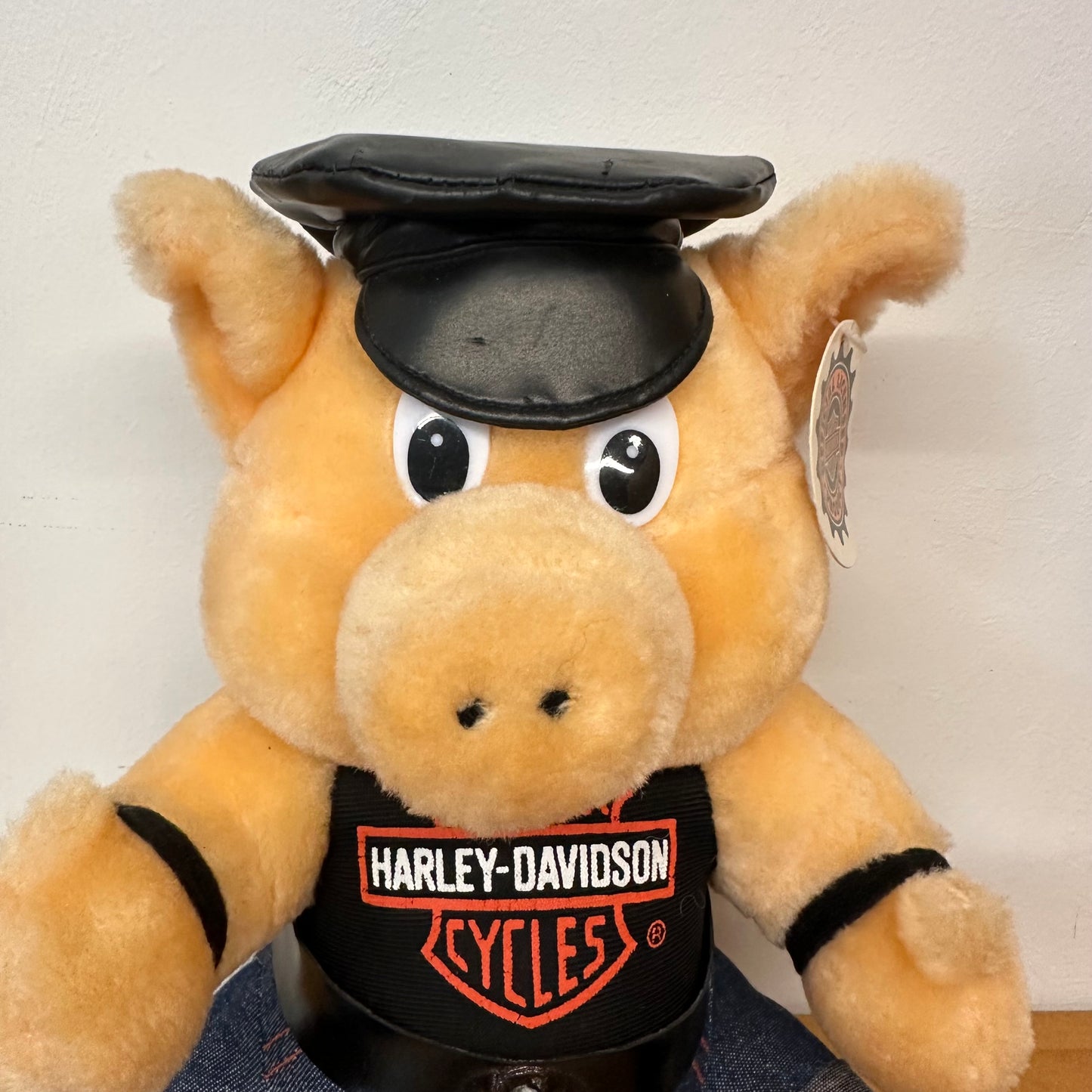 10” VINTAGE HARLEY-DAVIDSON PIG PLUSH LEATHER CAP NWT