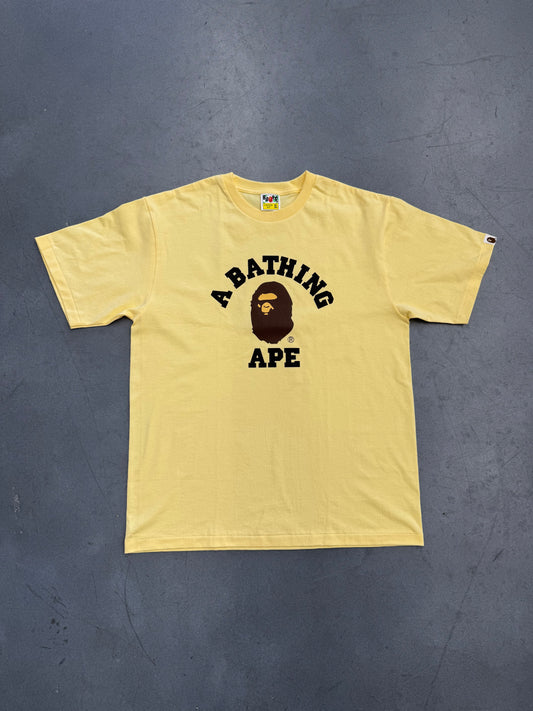 A BATHING APE COLLEGE TEE - YELLOW (XL) (NEW IN BAG)