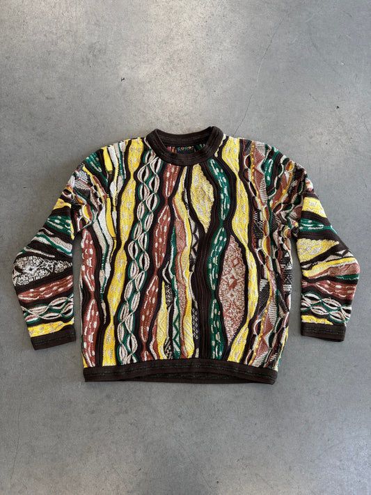 COOGI AUSTRALIA KNITTED SWEATER (BLACK TAG) BROWN/GREEN/YELLOW