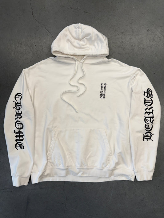 CHROME HEARTS VERTICAL LOGO PULLOVER HOODIE - WHITE/BLACK