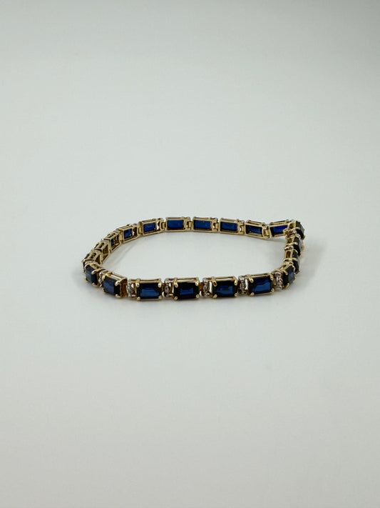 VINTAGE 10K YELLOW GOLD SAPPHIRE + DIAMOND TENNIS BRACELET - 7.5"