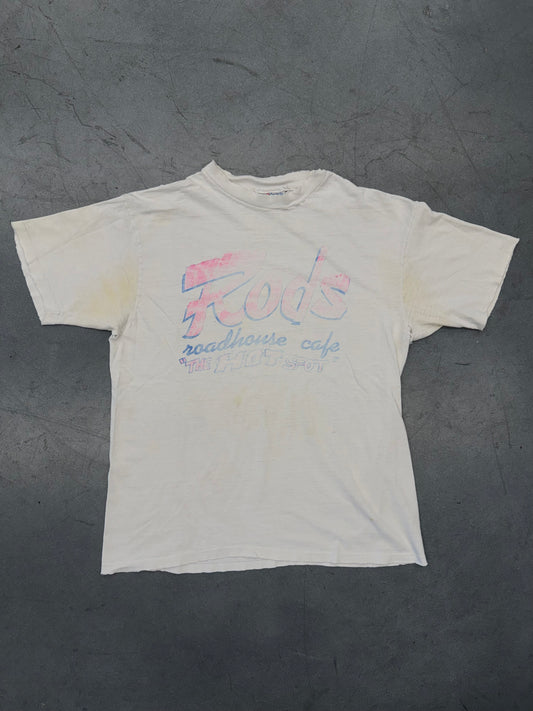 RODS ROADHOUSE CAFE "THE HOT SPOT" 2HOT4U THRASHED TEE (HANES BEEFY TAG)