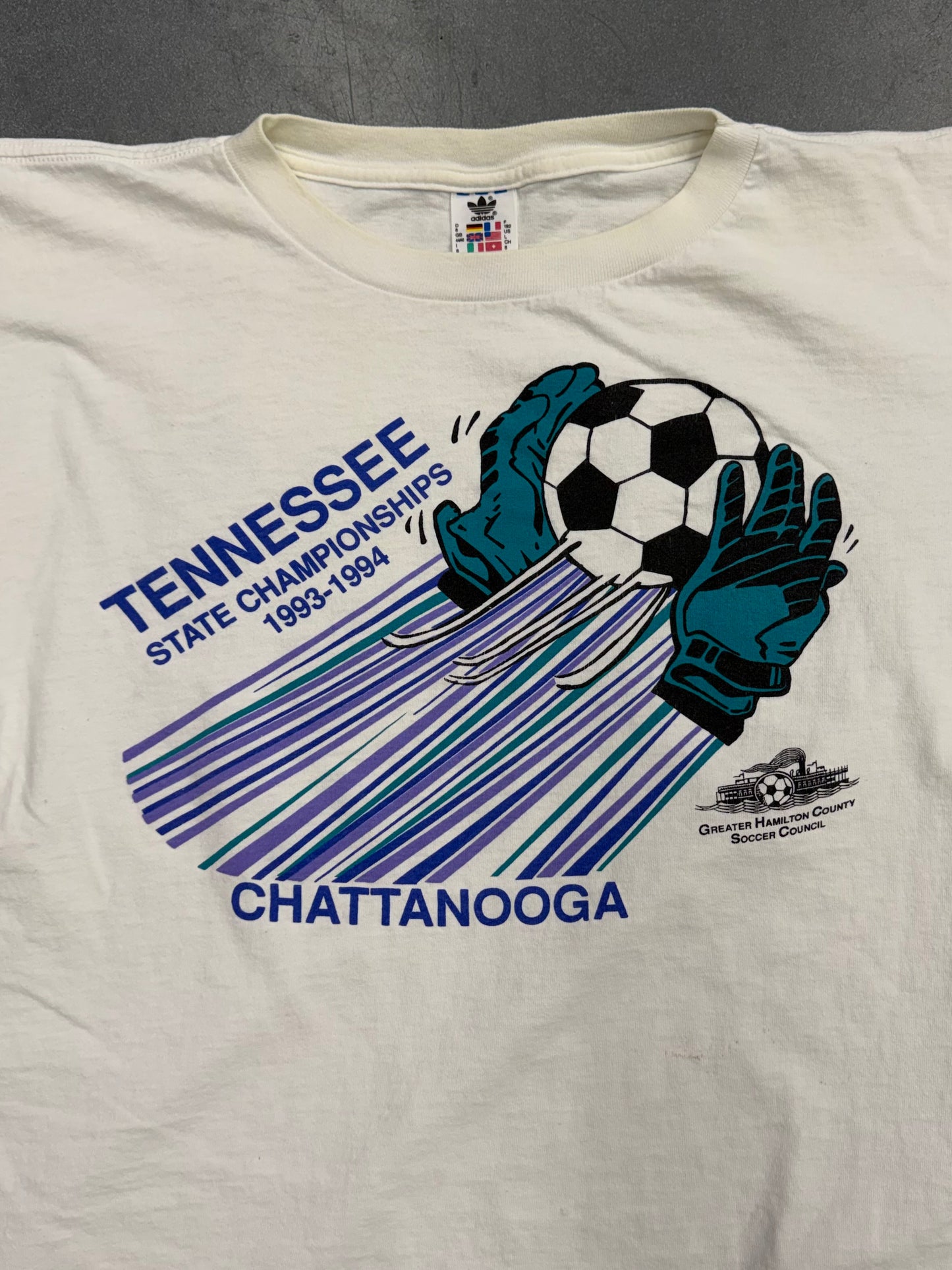 1993-1994 TENNESSEE CHATTANOOGA STATE CHAMPIONS SOCCER TEE (ADIDAS TAG)