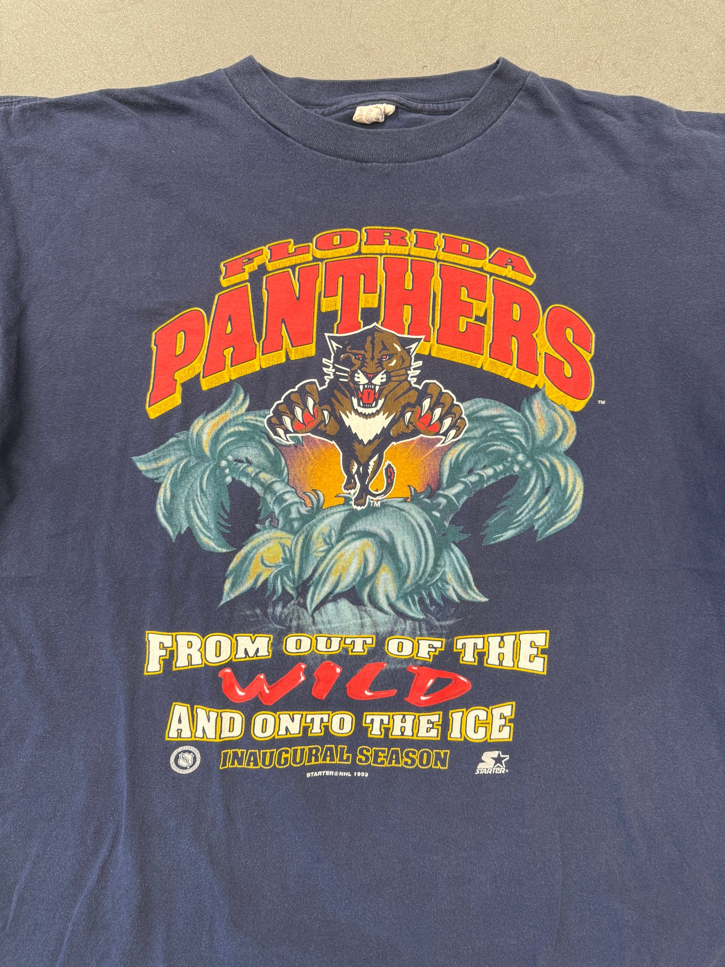 1993 FLORIDA PANTHERS FROM OUT OF THE WILD AND ONTO THE ICE INAUGURAL SEASON TEE (STARTER TAG)