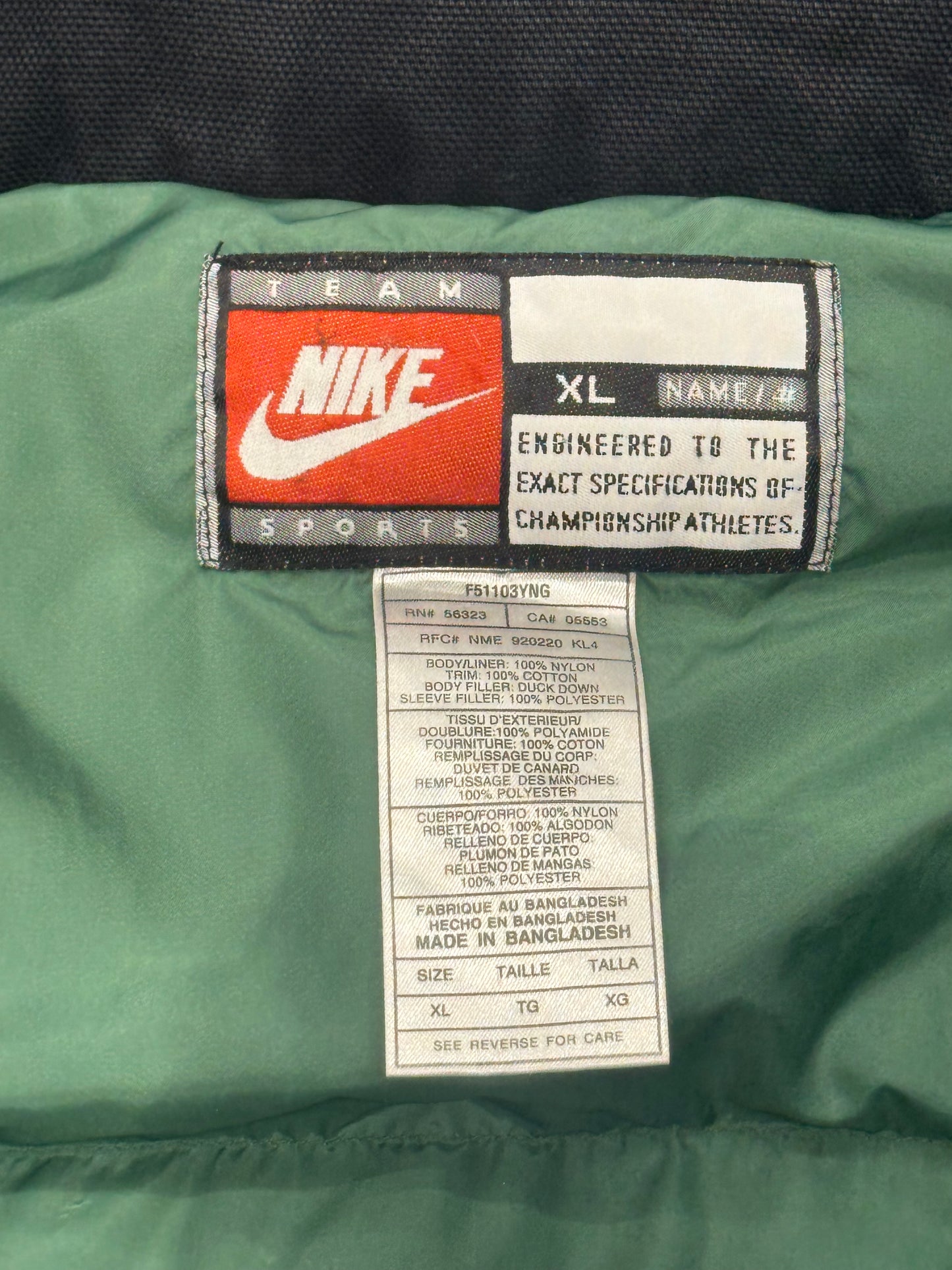 90S NIKE TEAM SPORTS UNIVERSITY OF MIAMI FOOTBALL FULL ZIP DOWN JACKET