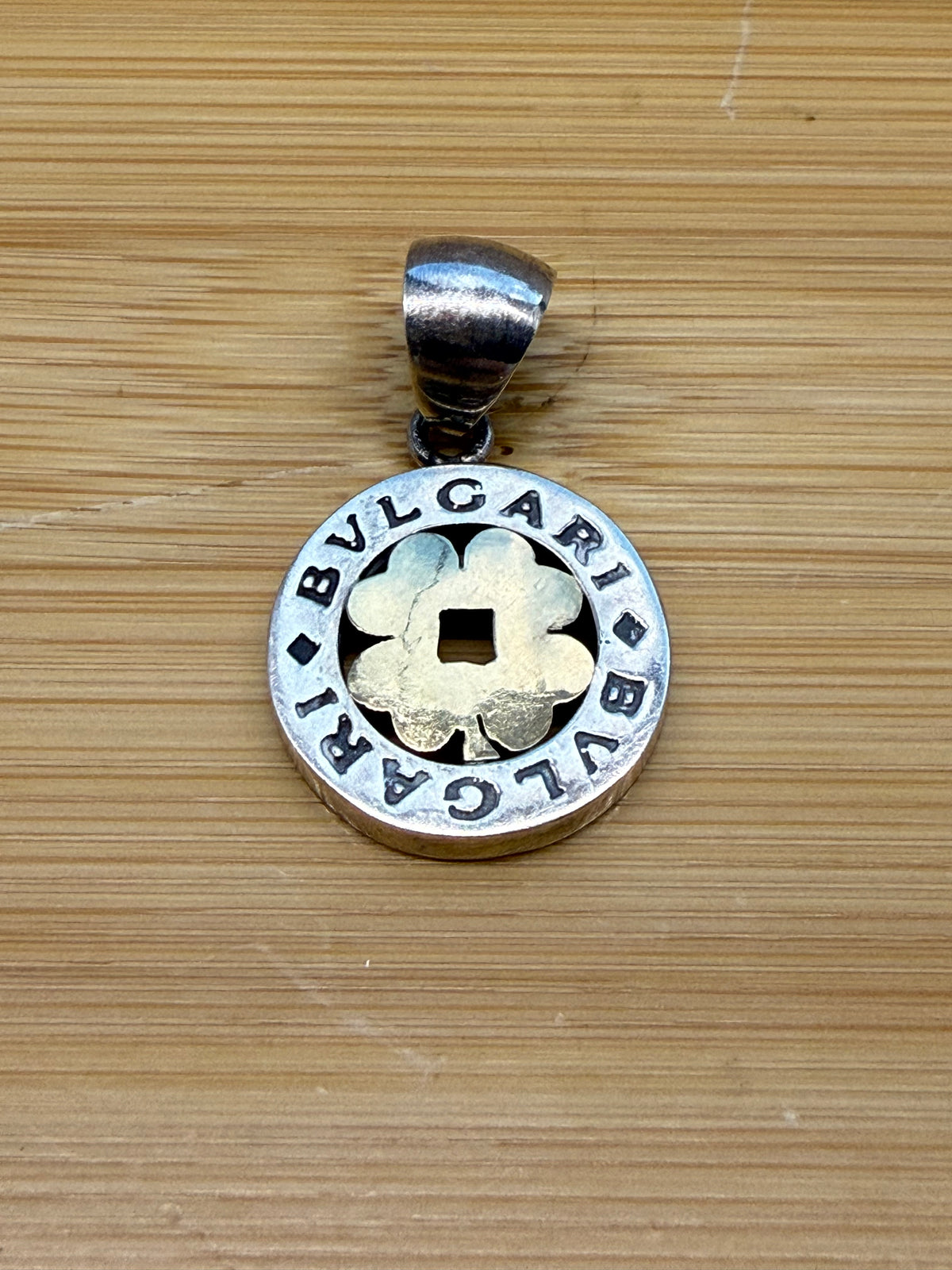 VINTAGE BVLGARI TONDO CLOVER 18K GOLD/STAINLESS STEEL TWO-TONE PENDANT