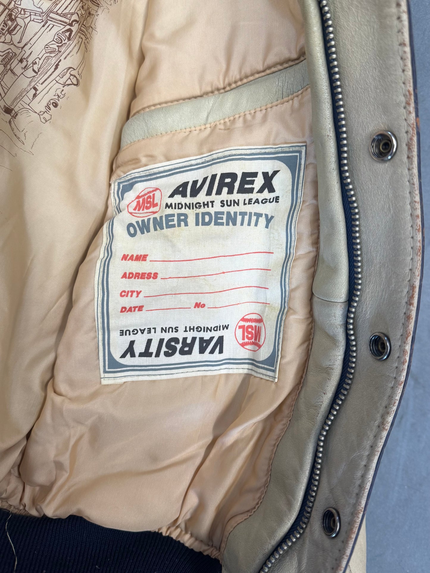 VINTAGE AVIREX MIDNIGHT SUN LEAGUE LEATHER VARSITY JACKET