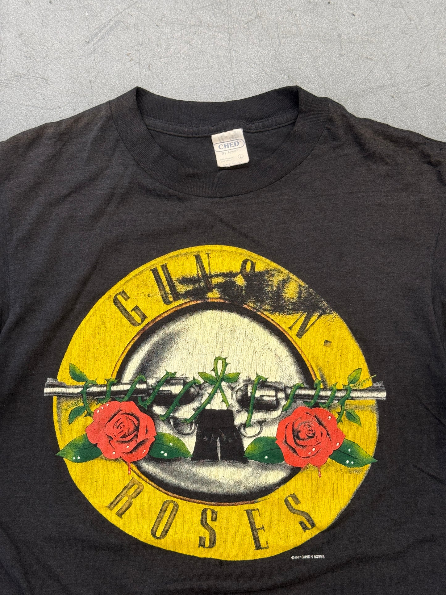 1987 "GUNS N ROSES WAS HERE" DOUBLE REVOLVER ALBUM COVER TEE (CHED TAG)
